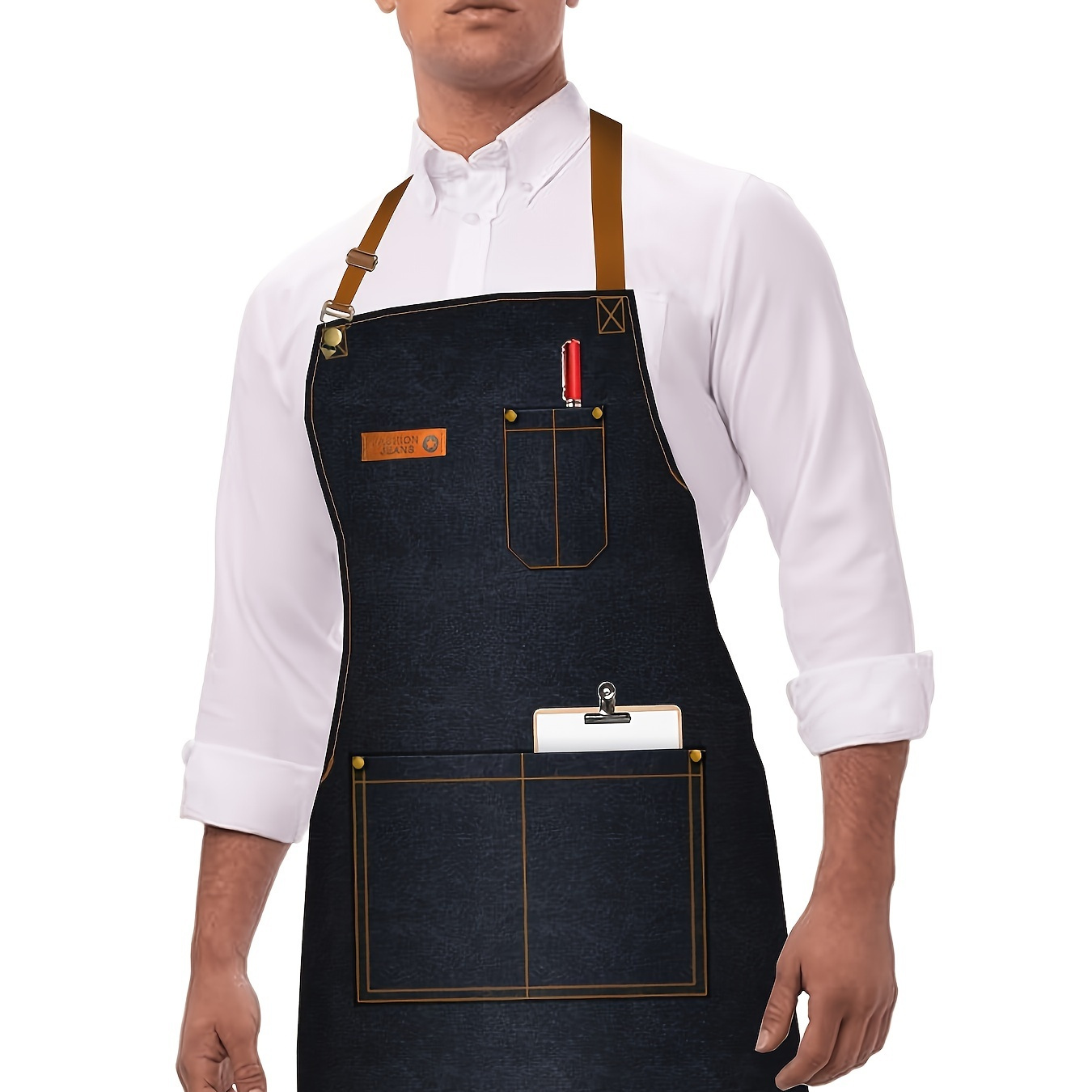 

Men's Tie Back Work Apron, Stylish Denim Cooking Apron With Pockets, Casual Style Home Kitchen Utility Apparel