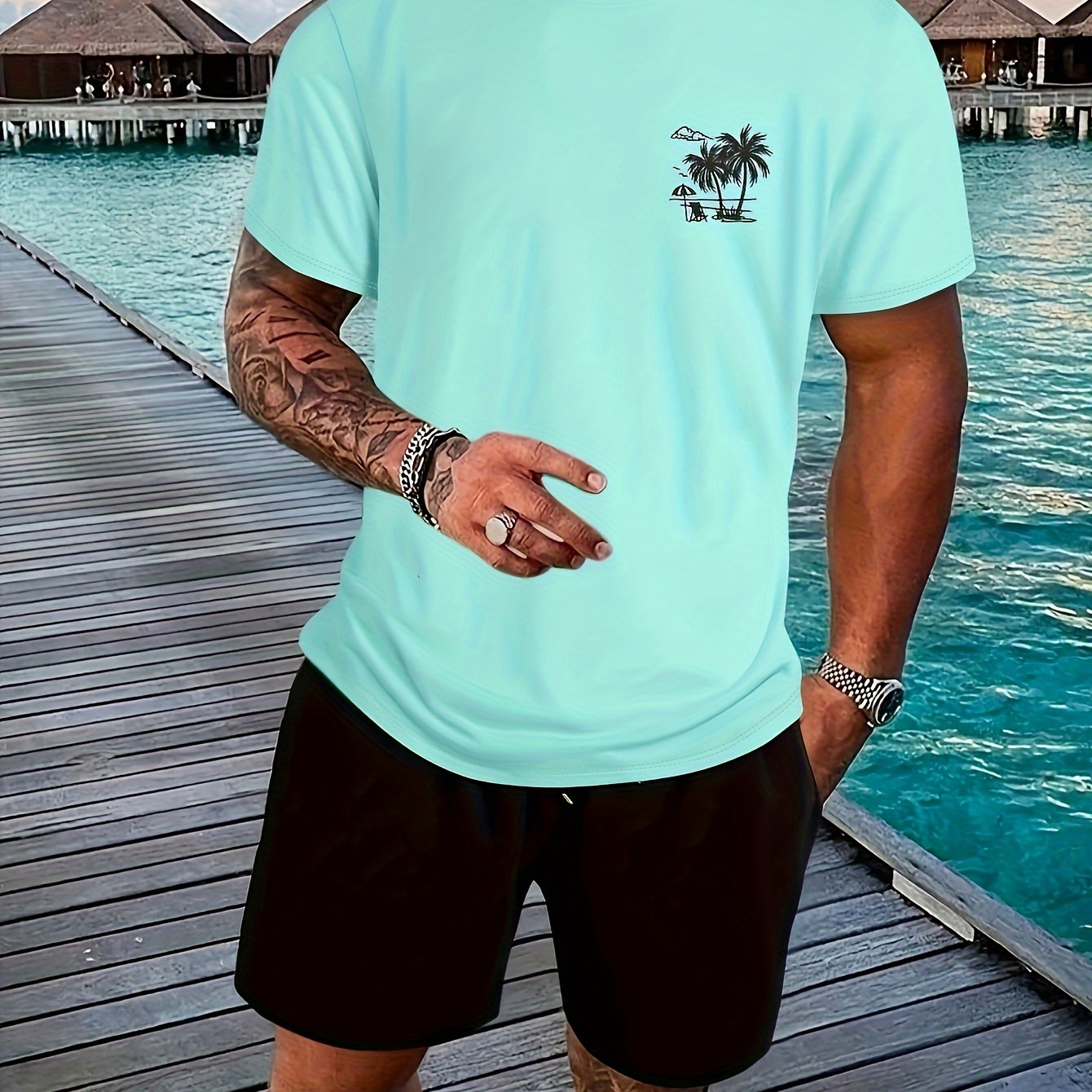 

Men's Casual Printed T-shirt - Breathable Polyester, Round Neck, Machine Washable - Summer & Sports