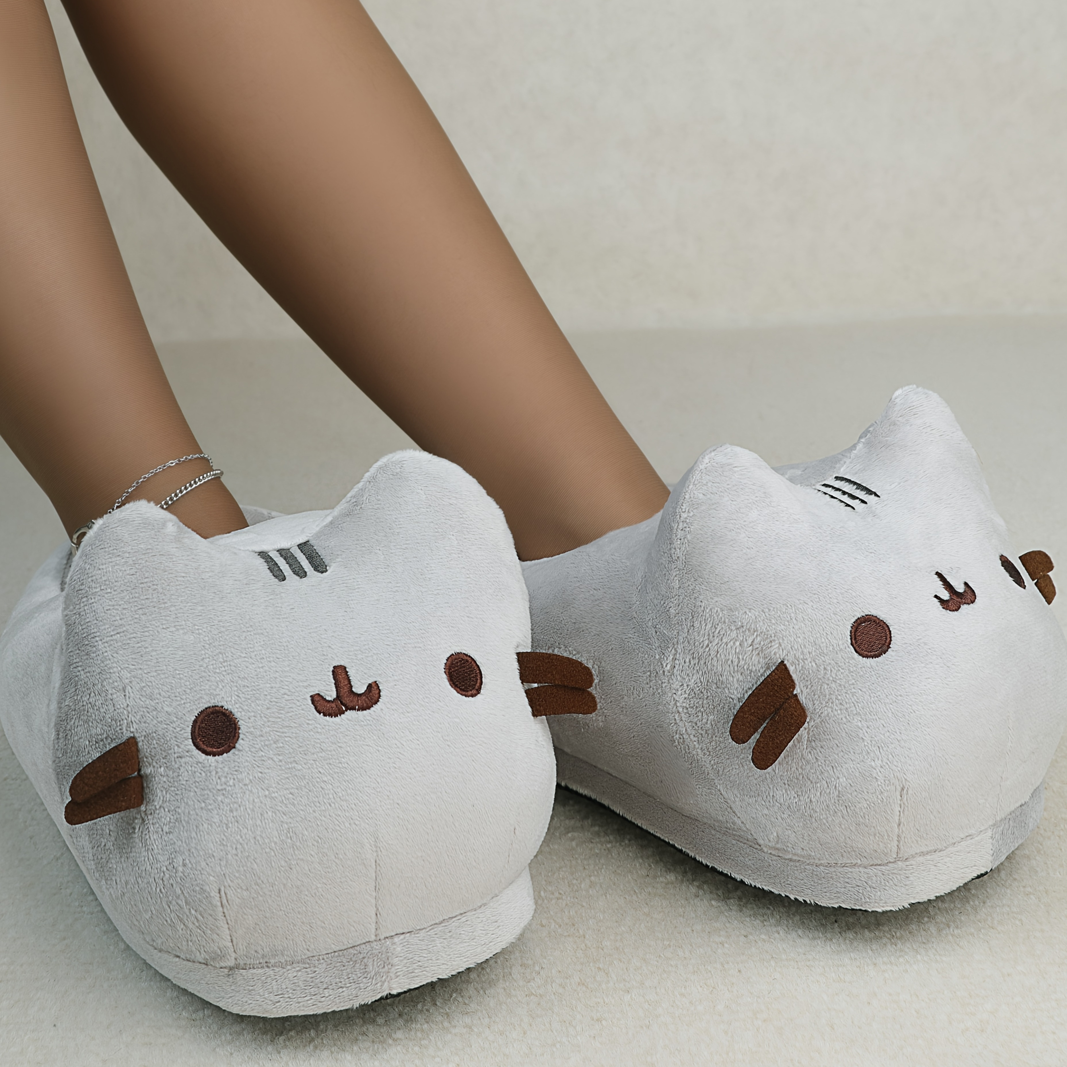 

Cat Slippers For - , Fleece-lined Shoes -