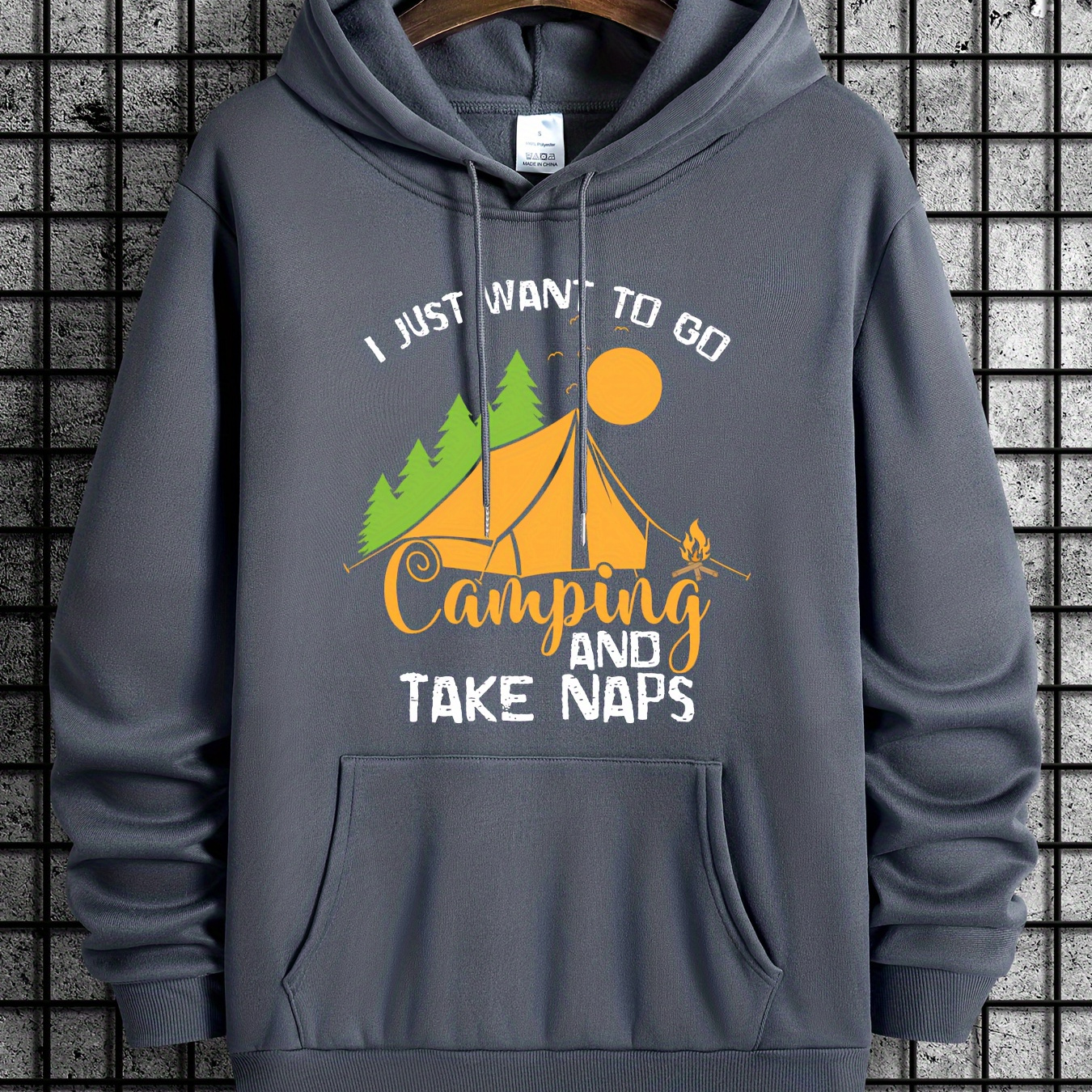 

Camp Sun Tree Print Men's Warm Pullover Round Neck Hooded Sweatshirt Print Hoodie Casual Top For Autumn Winter Men's Clothing As Gifts