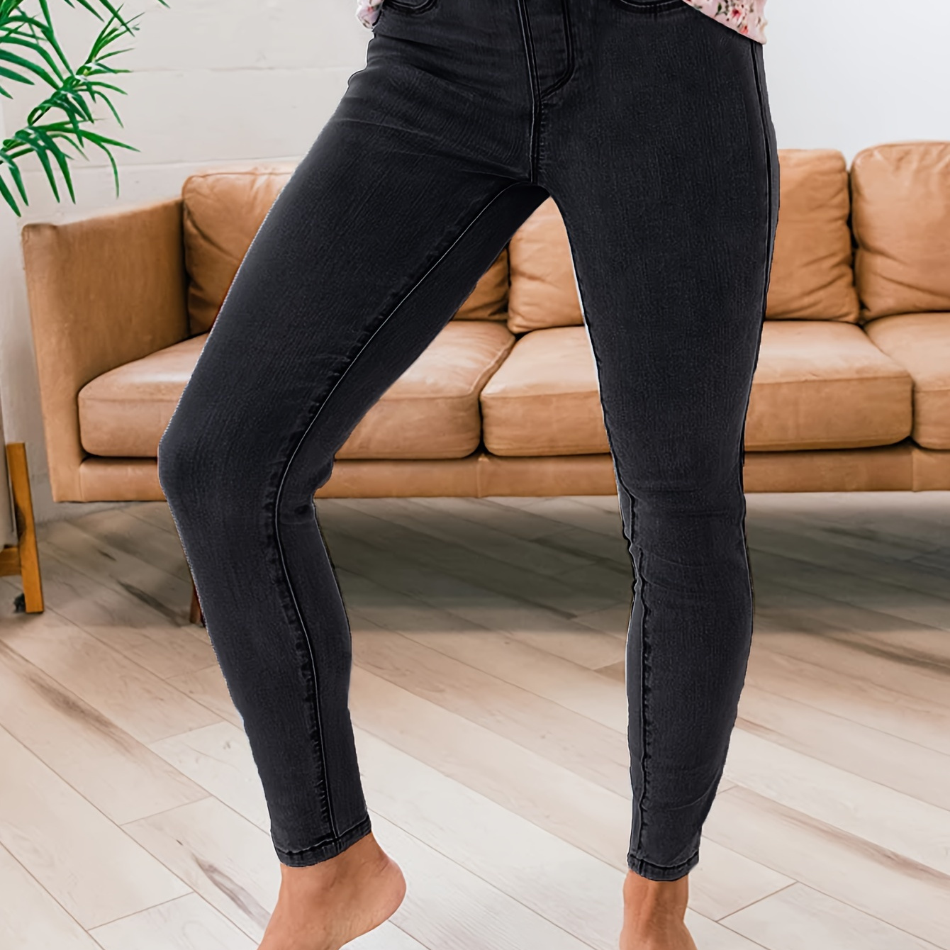 

High Waisted Stretch Jeans Plus Size Black Leggings