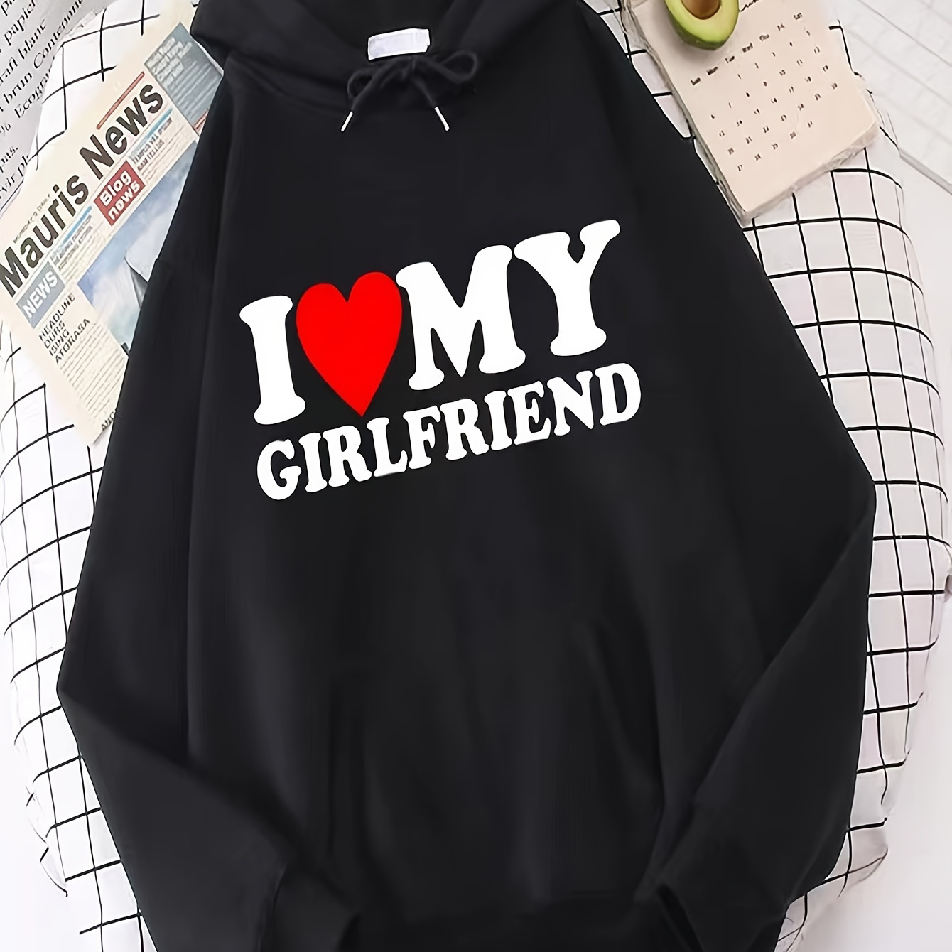 

Men's 'i Love My Girlfriend' Black Hoodie - Casual & Sporty Polyester Sweatshirt With Front Pocket, Long Sleeves, Machine Washable - Style