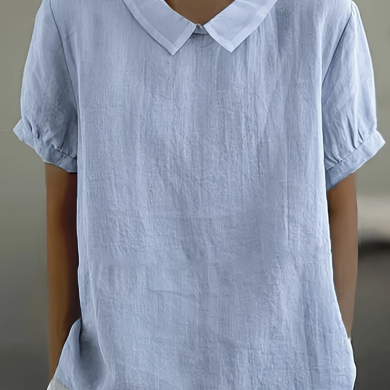 

Solid Color Collared Blouse, Elegant Short Sleeve Blouse For Spring & Summer, Women's Clothing