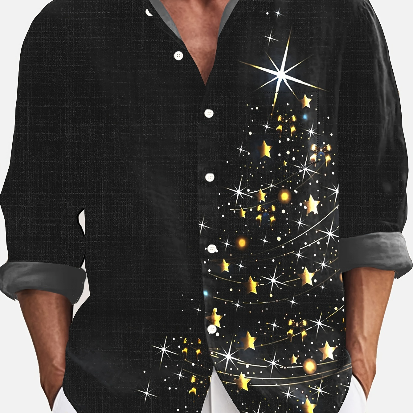 

Christmas 3d Men's Large Size Button Pocket Long Sleeve Shirt, Plus Size