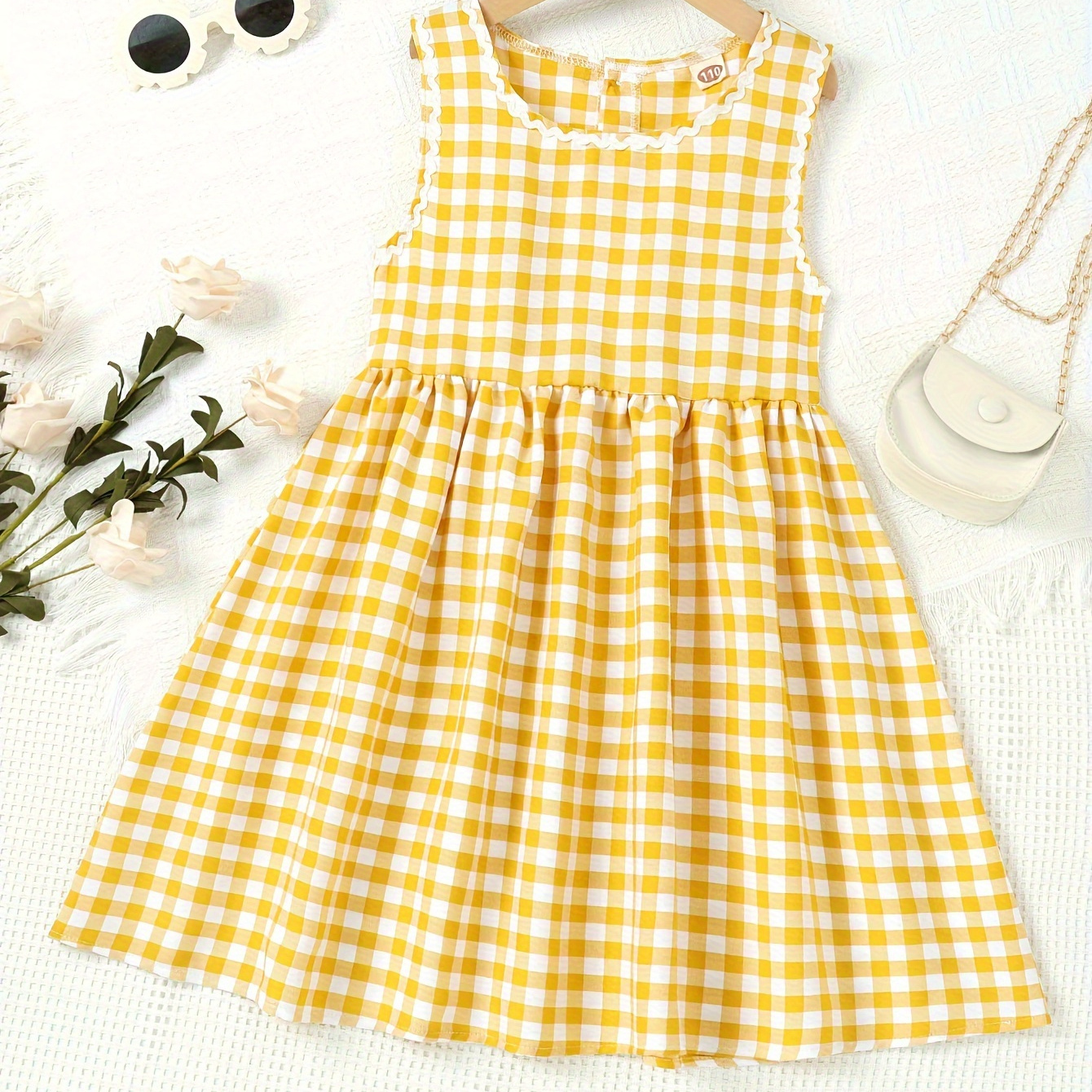 

Girls Classic Plaid Sleeveless Dress Daily Casual Sundress For Summer