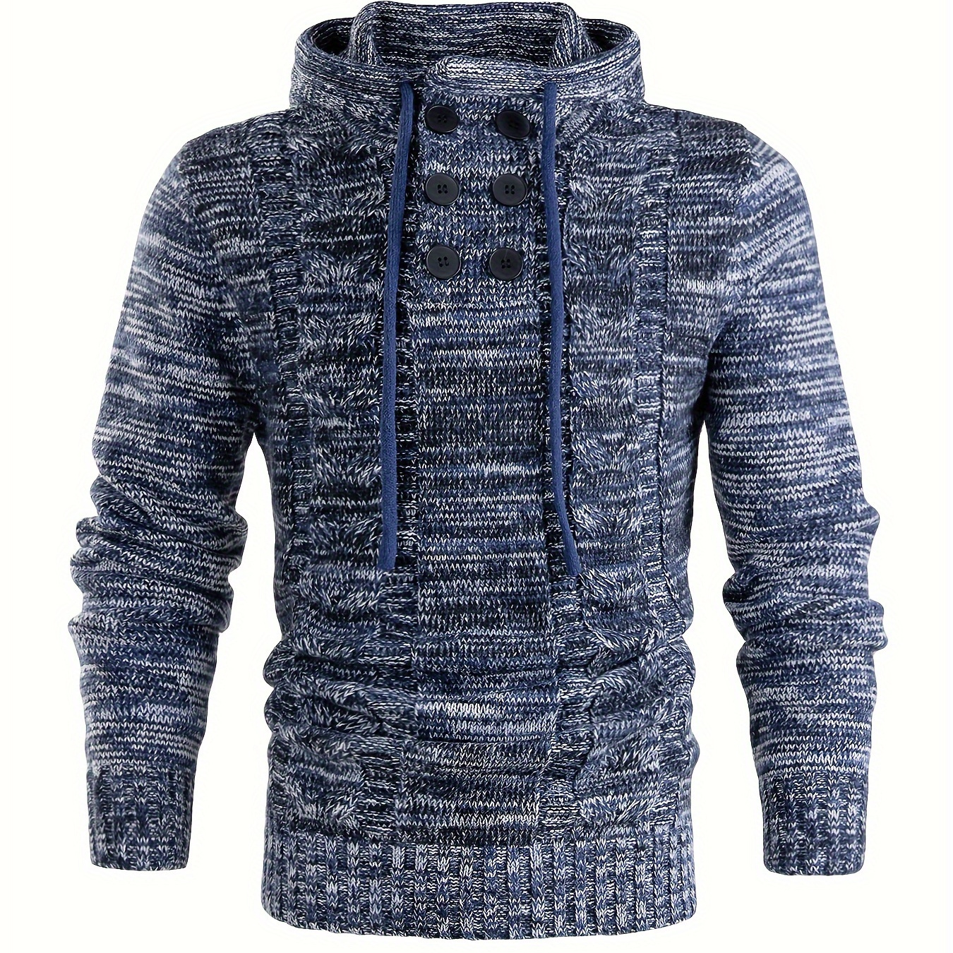 

Knitted Sweater For Men, Striped Pullover Hooded Knit Sweater Streetwear For Fall, As