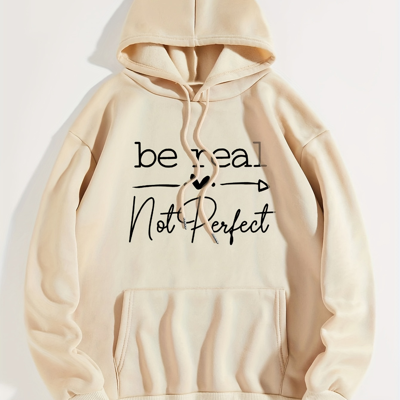 

Be Real Print Hoodie, Winter & Fall Thermal Casual Sweatshirt, Women's Clothing