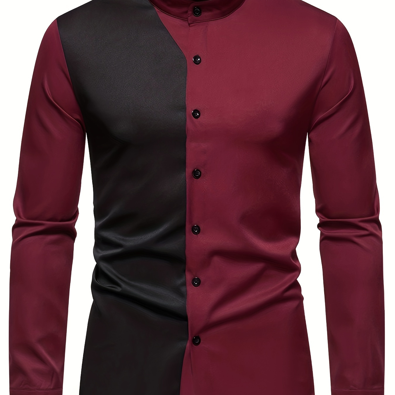 

Chemise Élégante À Col Montant Pour Hommes, Bloc De Couleurs, Manches Longues, Pour Les Fêtes Et Le Mariage Au Printemps Et En Automne