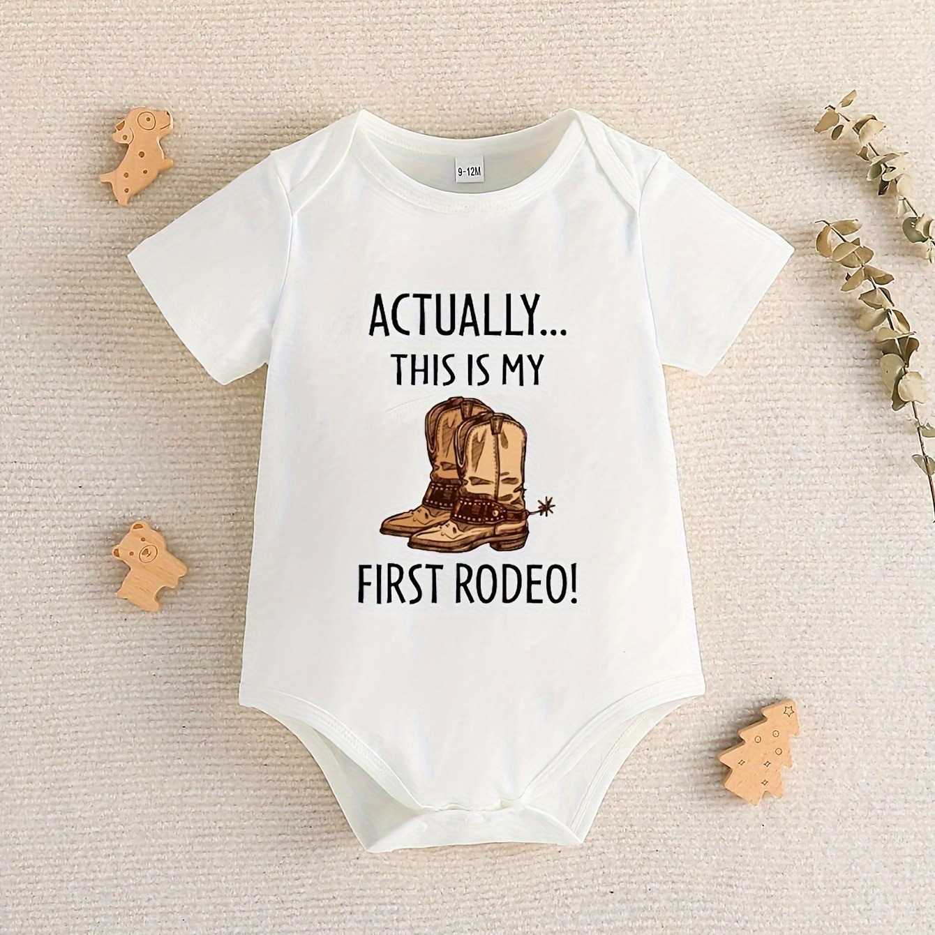 

Baby's "my 1st Rodeo" Cowboy Boots Print Cotton Bodysuit, Casual Short Sleeve Triangle Romper, Toddler & Infant Boy's Clothing