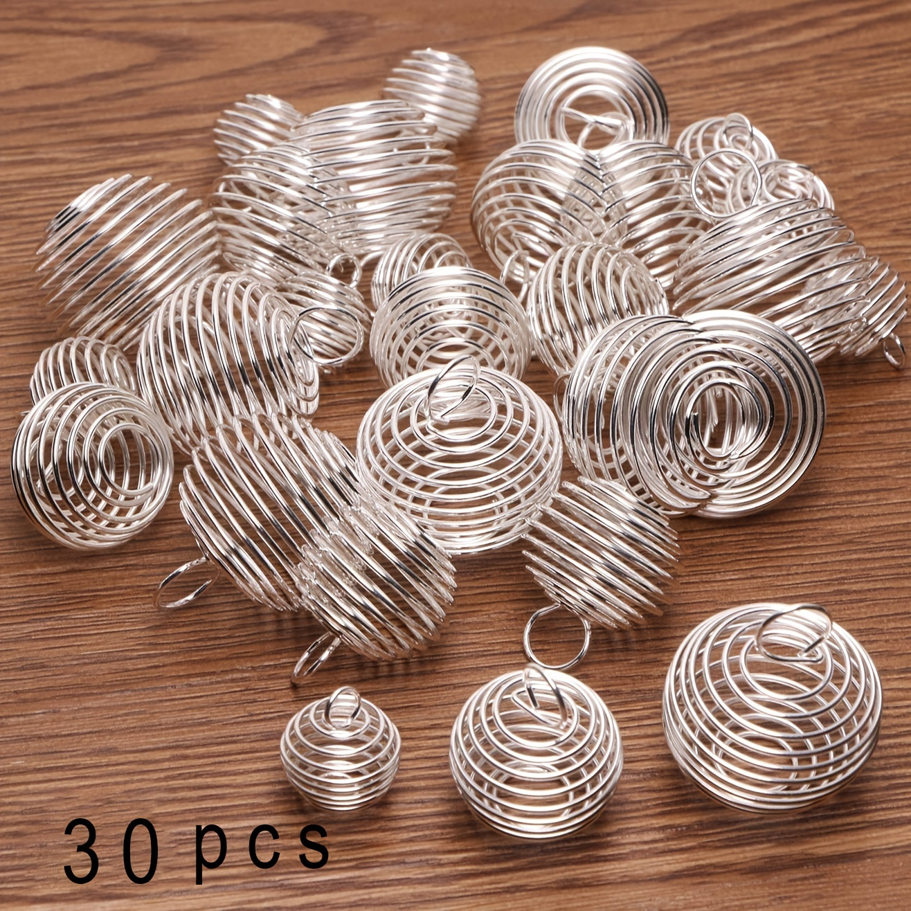 

30pcs Spiral Bead Cages Pendants, 3 Sizes Silver Plated Stone Holder, Necklace Cage Pendants For Jewelry Making Diy Crafting