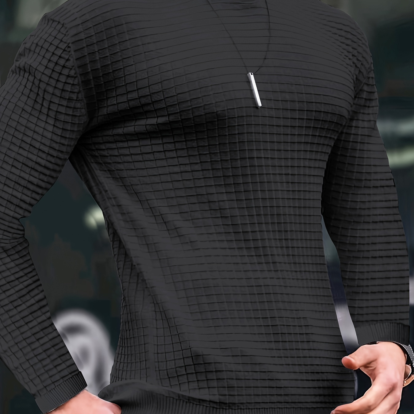 

Solid Trendy Checkered Sweatshirt, Men's Casual Crew Neck Pullover Sweatshirt For Men