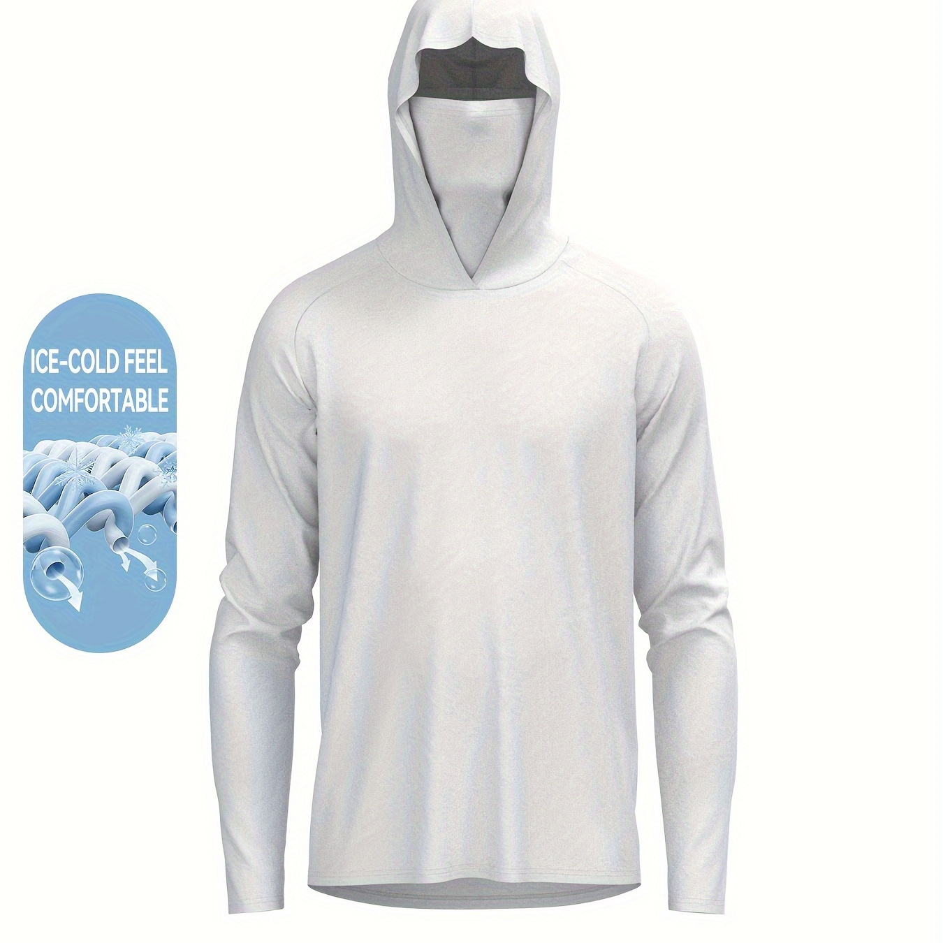 

Men's Stylish Solid Sun Protection High Stretch Hooded Shirt With Mask, Long Sleeve Rash Guard For Fishing Hiking Outdoor