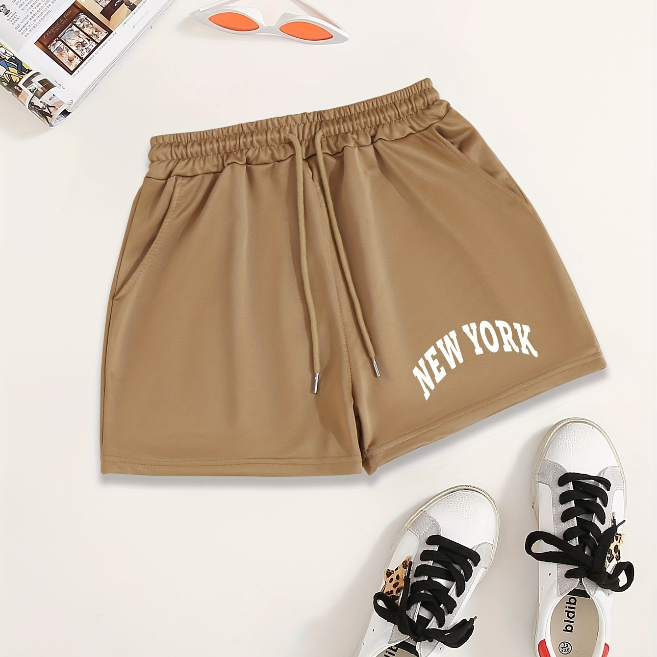 

Letter Print Drawstring Shorts, Casual Dual Pocket Sporty Shorts, Women's Clothing