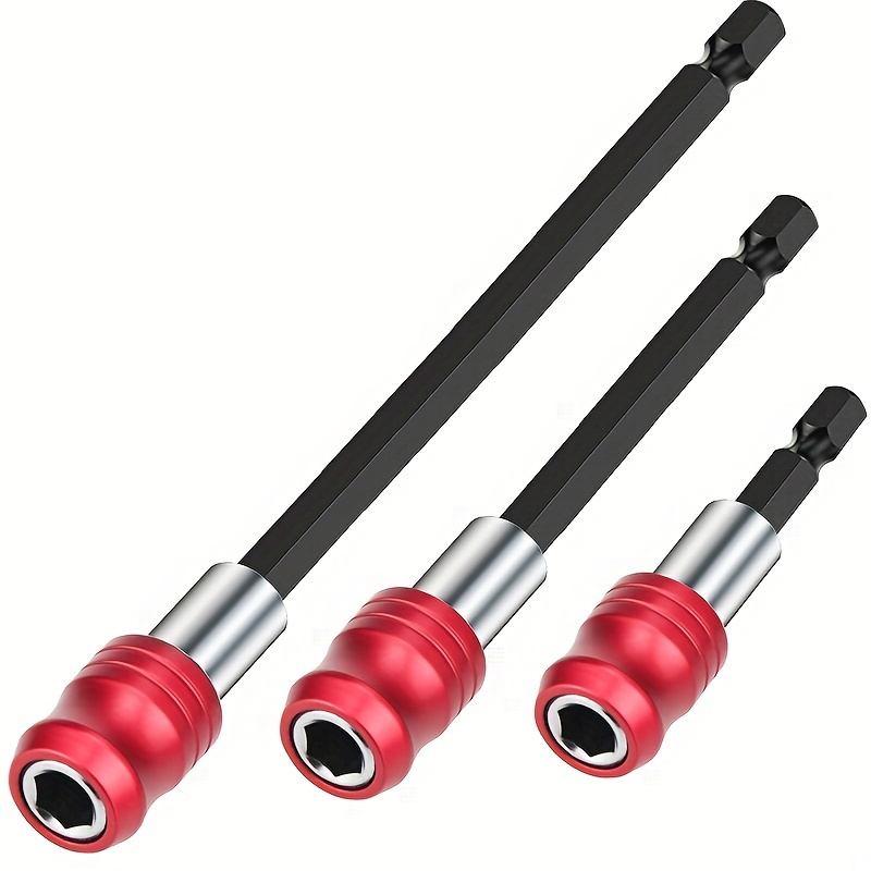 

3pcs Red Magnetic Bit Support Tool Kit - Quick-release, 1/4 Hexagonal Shank, 2-4-6 (60mm-100mm-150mm) Drill Bit Holders