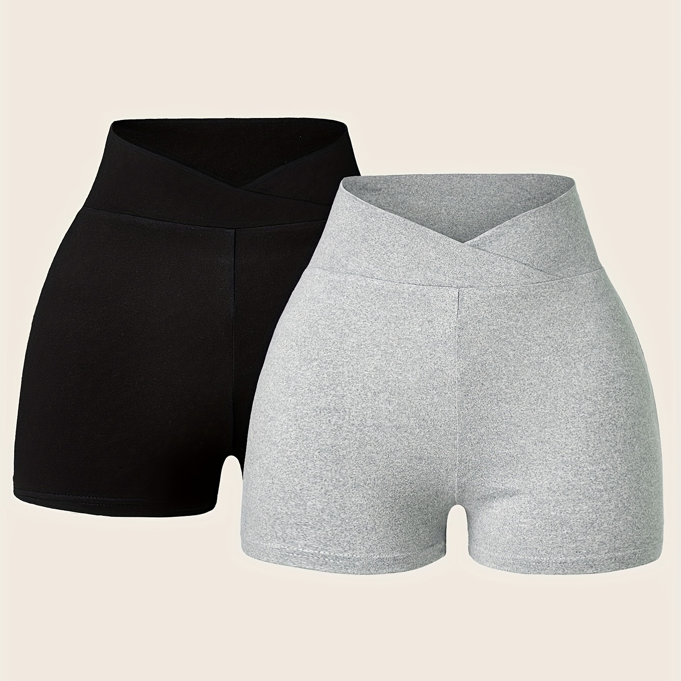 

Solid High Waist Short Leggings 2 Pack, Casual Skinny Shorts, Women's Clothing