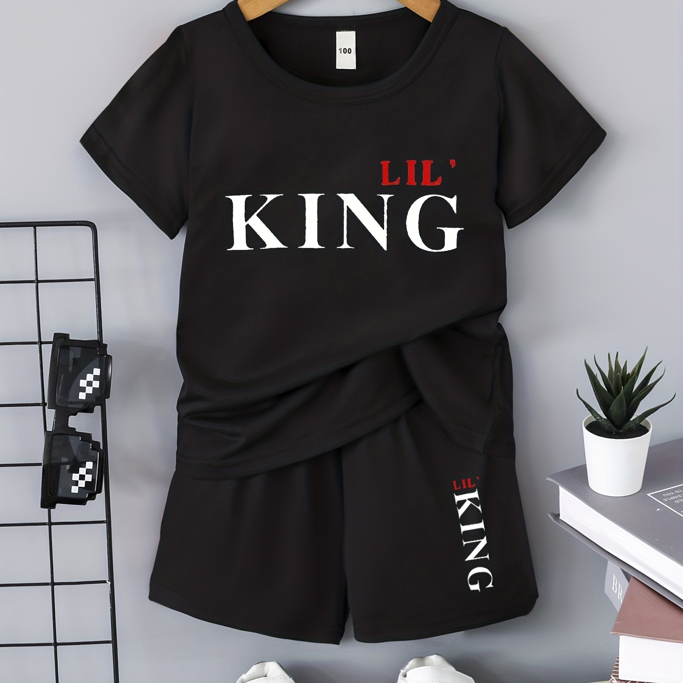

2pcs Boys Teen Casual "lil King" T-shirt & Shorts Set Clothes For Summer