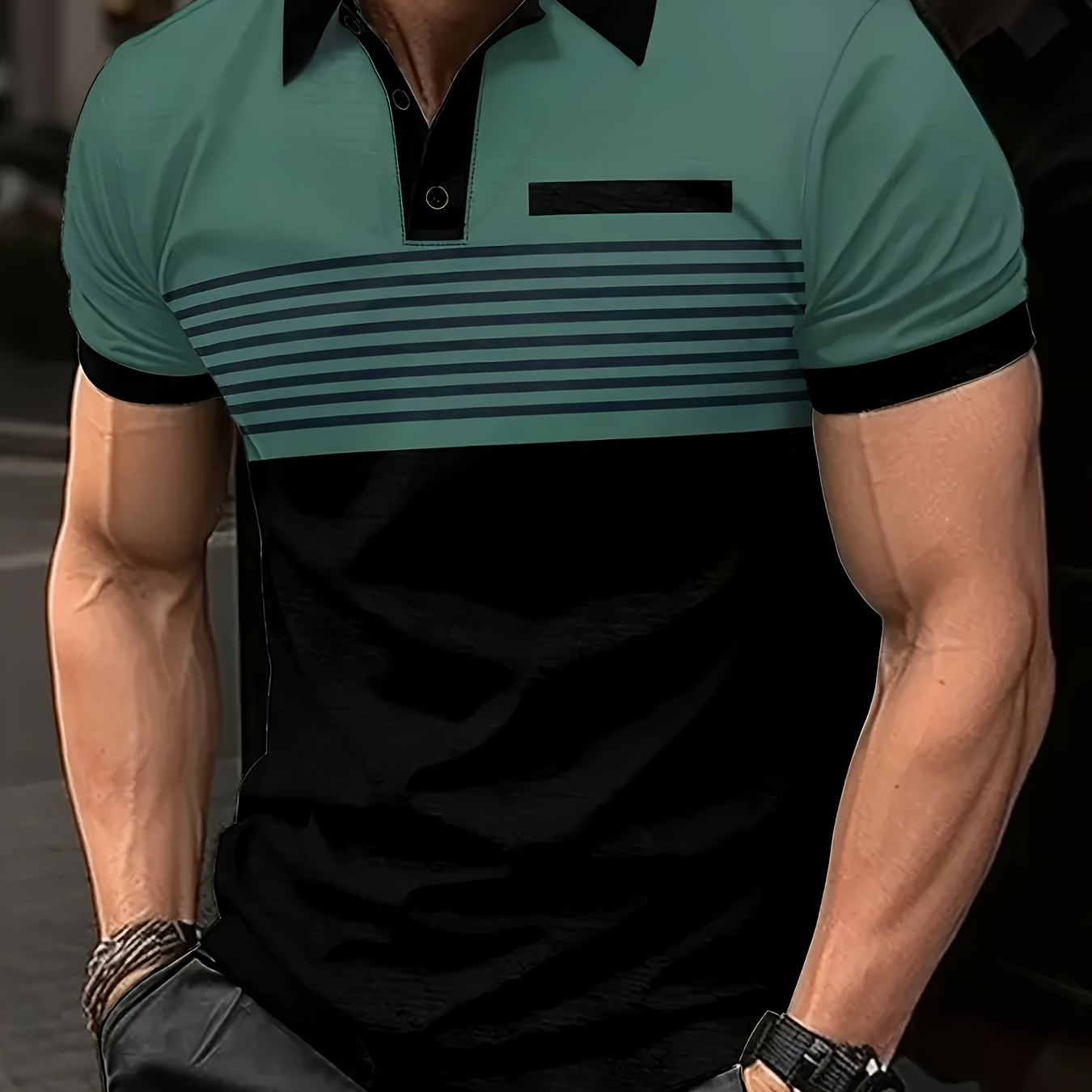 

Striped Men's Casual Color Block Short Sleeve Short Sleeve Lapels, Fashion Sports Men's Suitable For Summer Golf