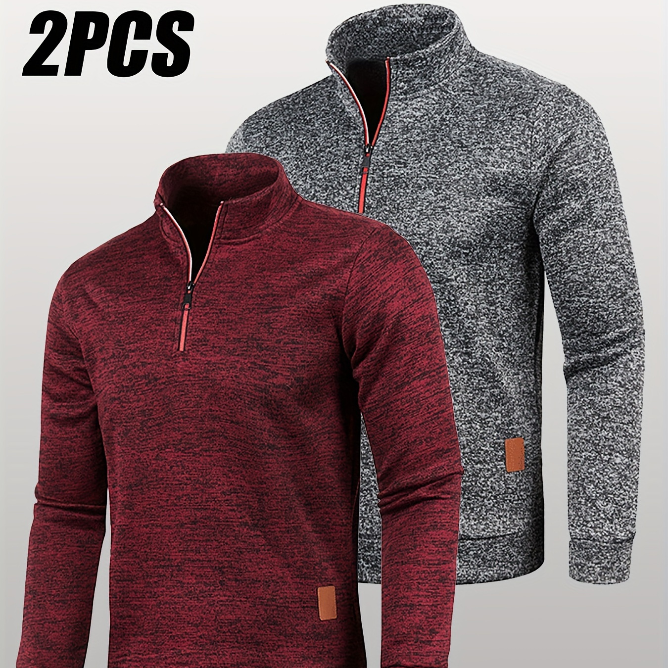 

Men's 2pcs Fleece-lined Half-zip Sweatshirts - Casual Solid Color Pullovers For Fall/winter, Machine Washable, For Winter, Autumn, Spring