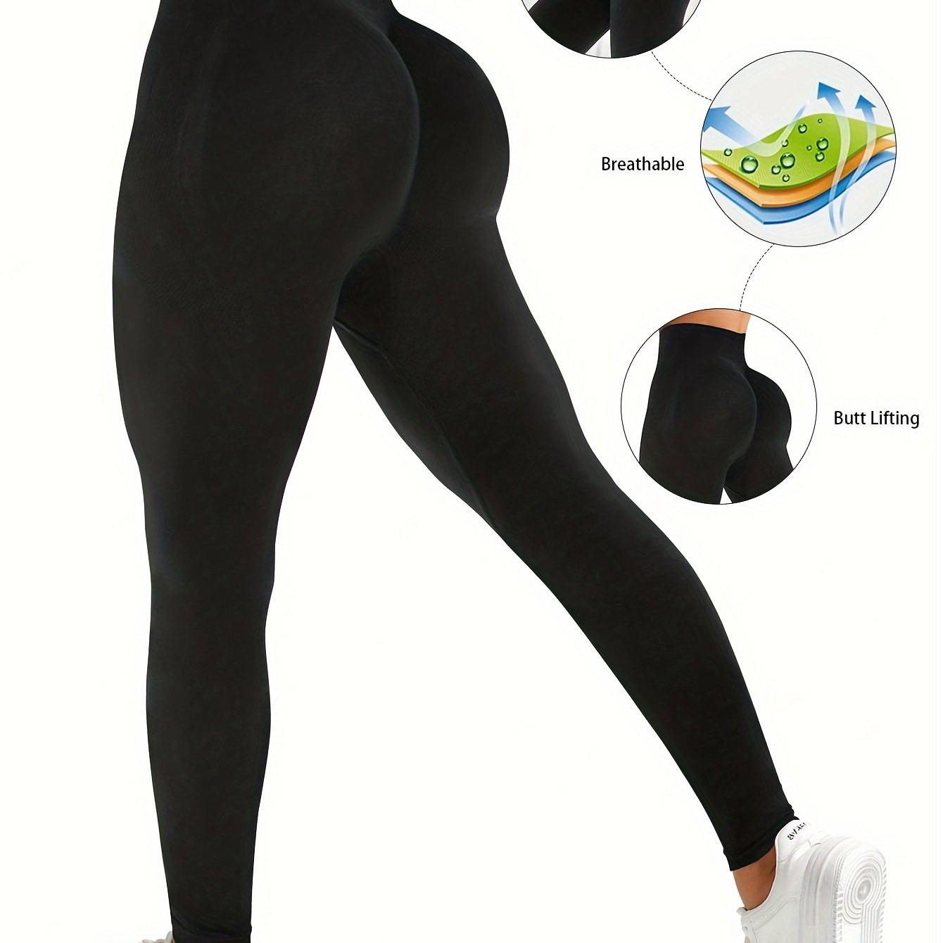 

Seamless High-waist Butt Lifting Yoga Leggings For Women, Solid Color, Breathable Gym Tights, Stretchy Knit Fabric