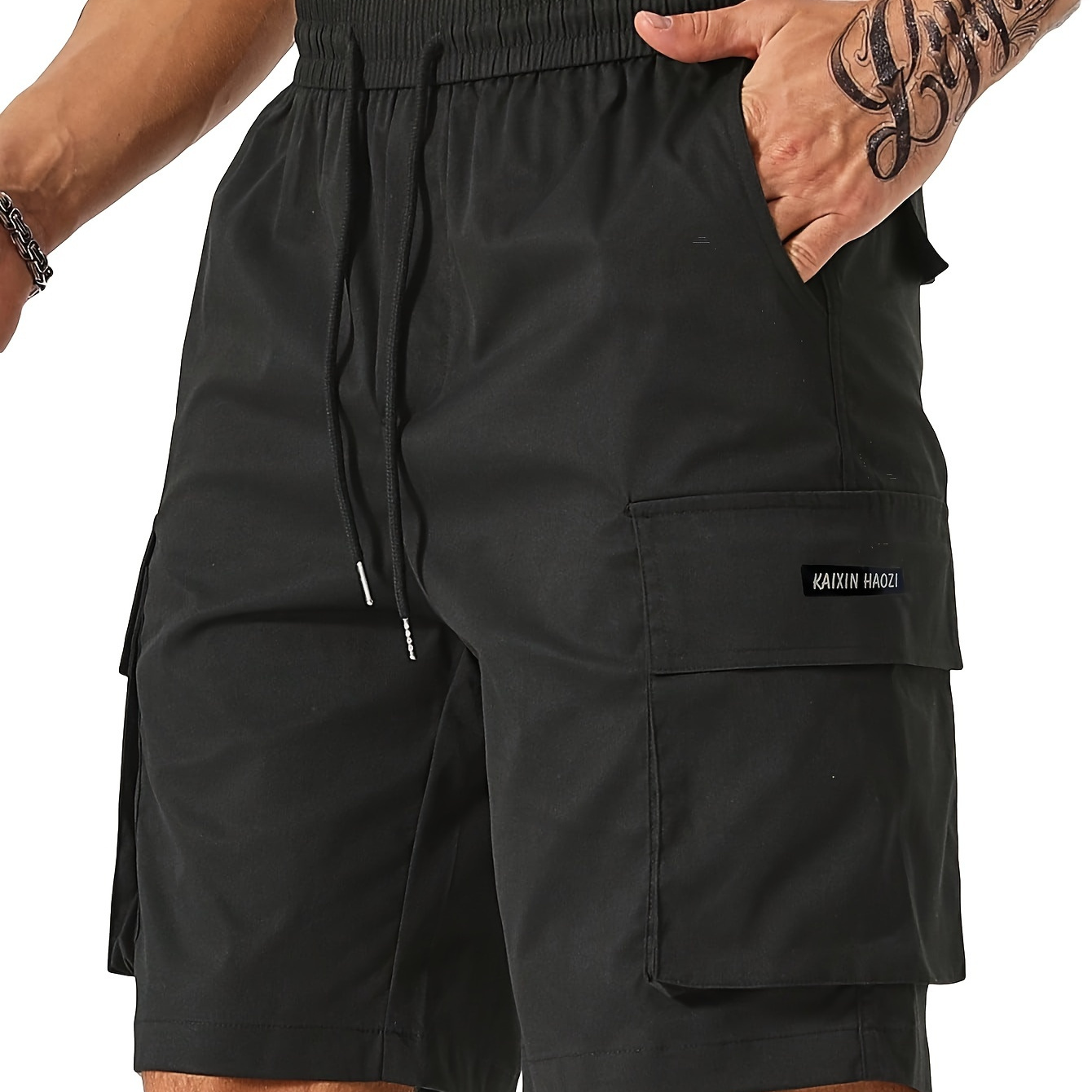 

Chic Design Men's Cargo Shorts In Solid Color With Multiple Flap Pockets, Versatile And Casual Drawstring Shorts For Summer Outdoors Activities