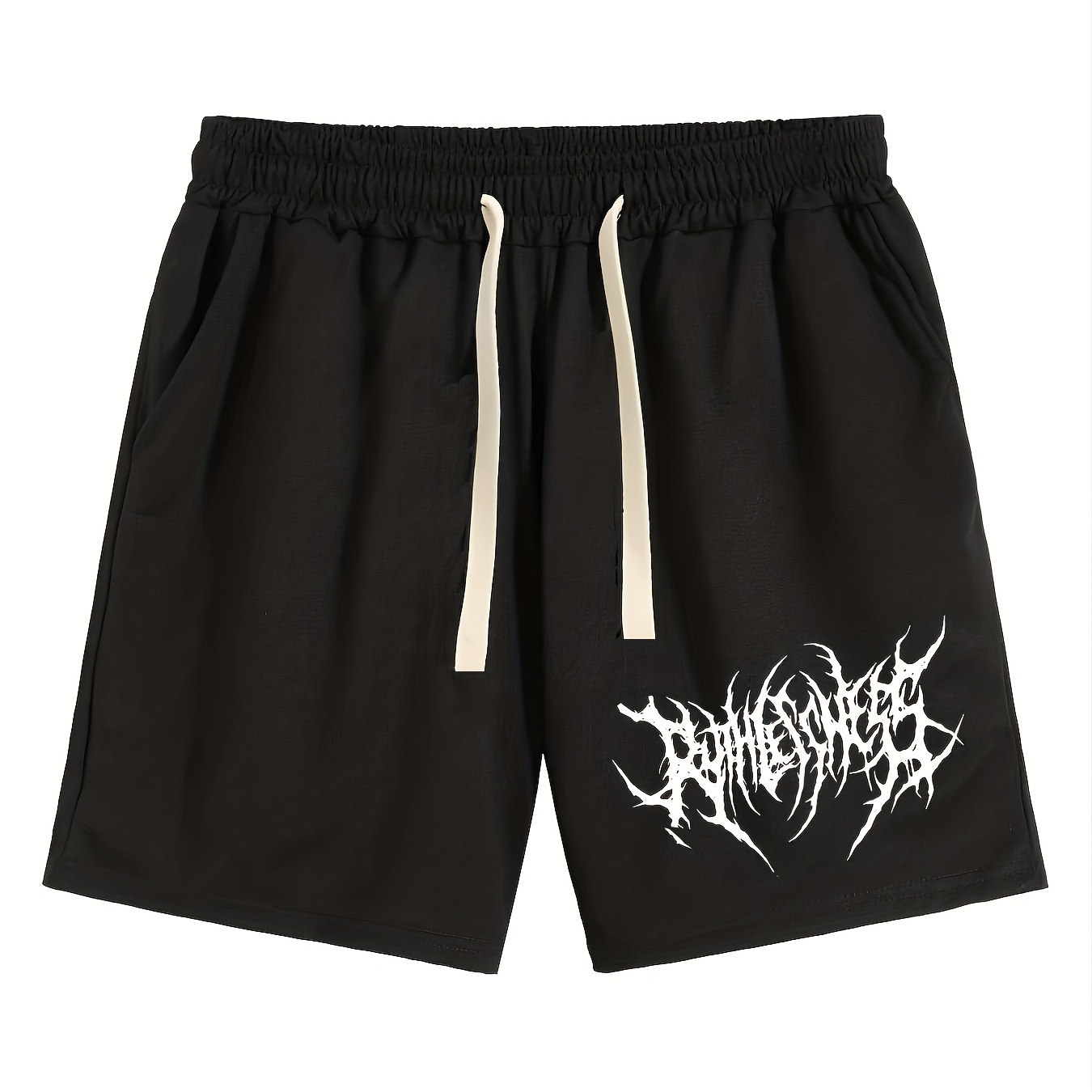 

New Men's Street Style Simple Trendy Casual Solid Black Floral Print Sports Drawstrings Shorts