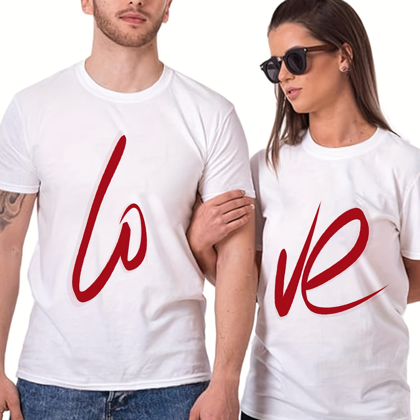 

Couple Front Print T-shirt Love Tee Summer Casual Tee Streetwear Top For Boyfriend Girlfriend