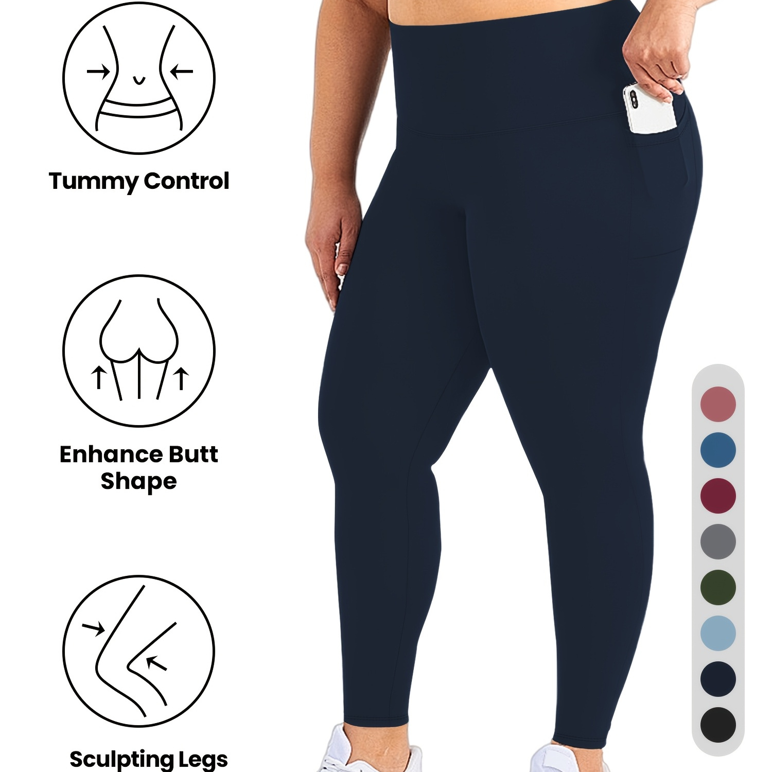 

Plus Size High-waist Tummy Control Leggings With - Stretchy & Sculpting Yoga Pants, Leopard Print Workout Gym Activewear,