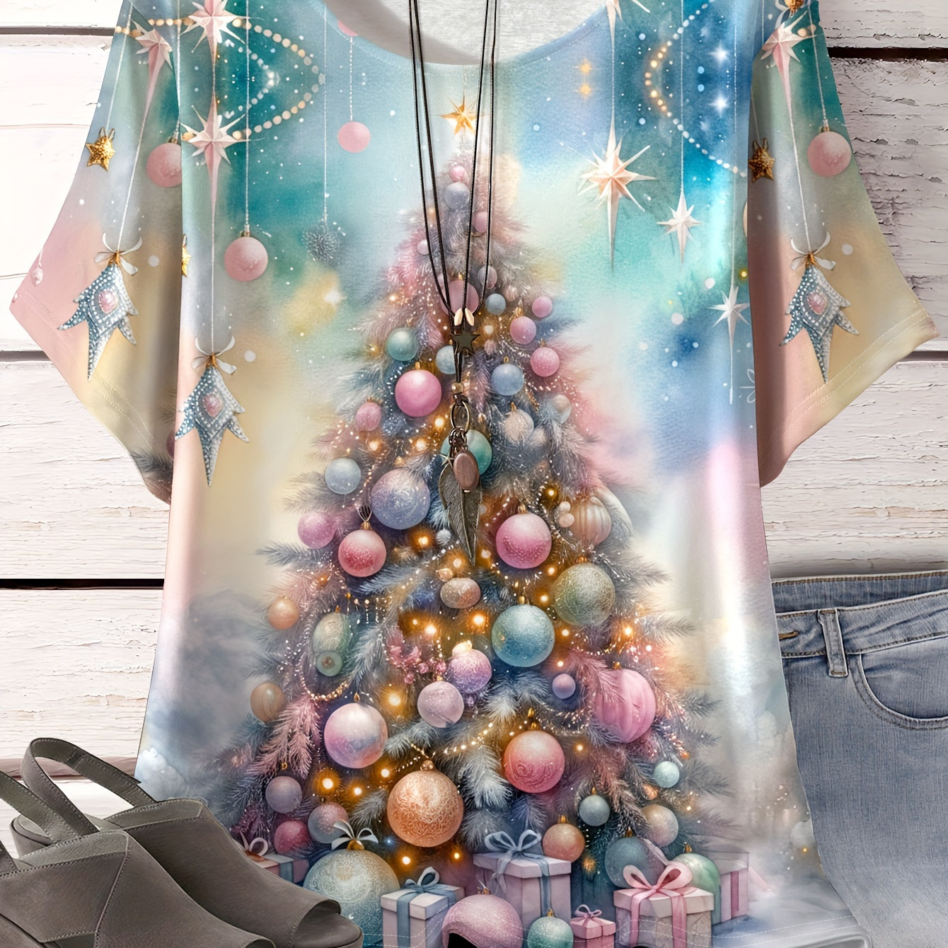 

's Plus Size Christmas Tee - Snowman & , Top