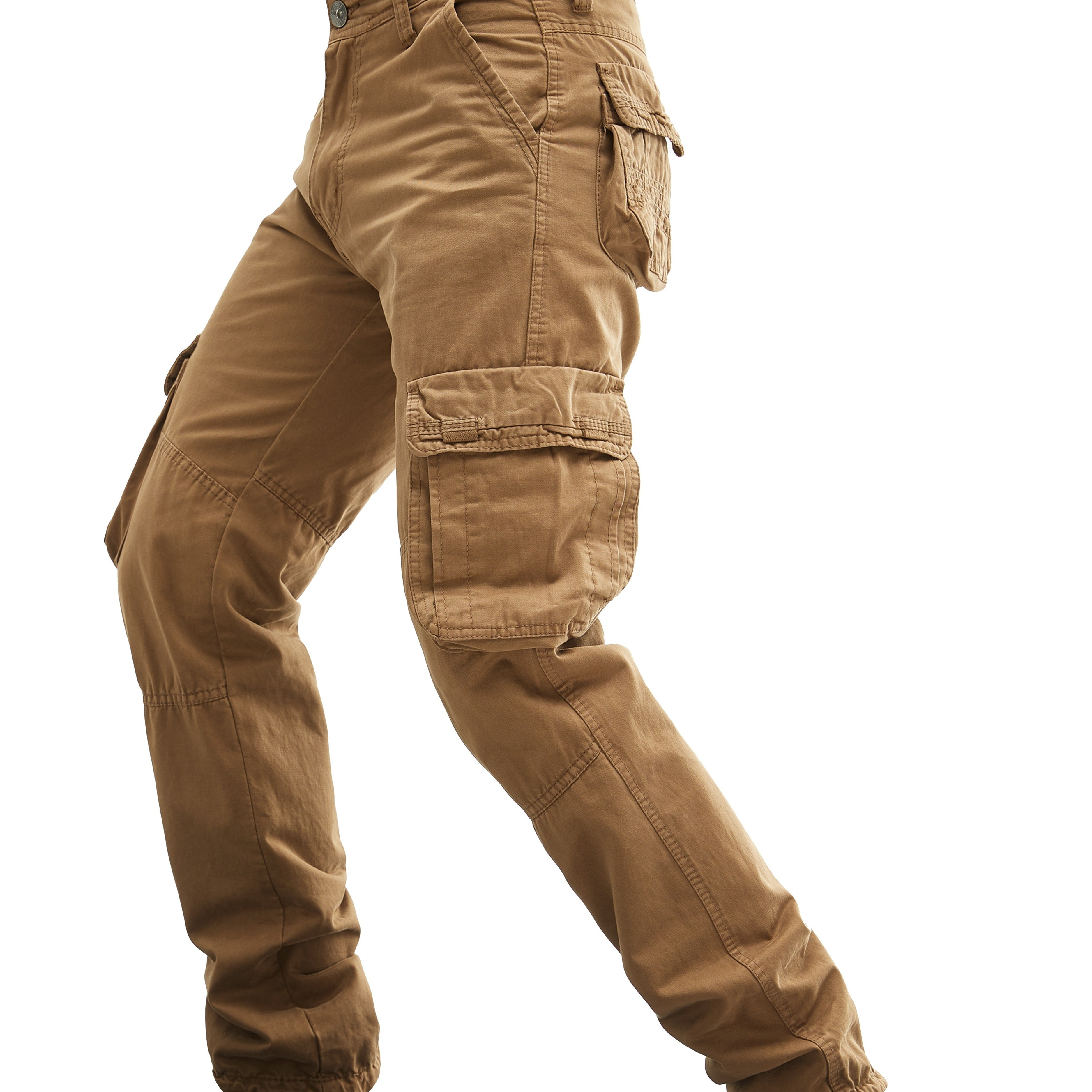 

Men's Cotton Cargo Pants With Multiple Pockets, Street Style, Solid Color, Regular Fit Woven Overalls For Spring/fall - Non-stretch Fabric With Polyester Details