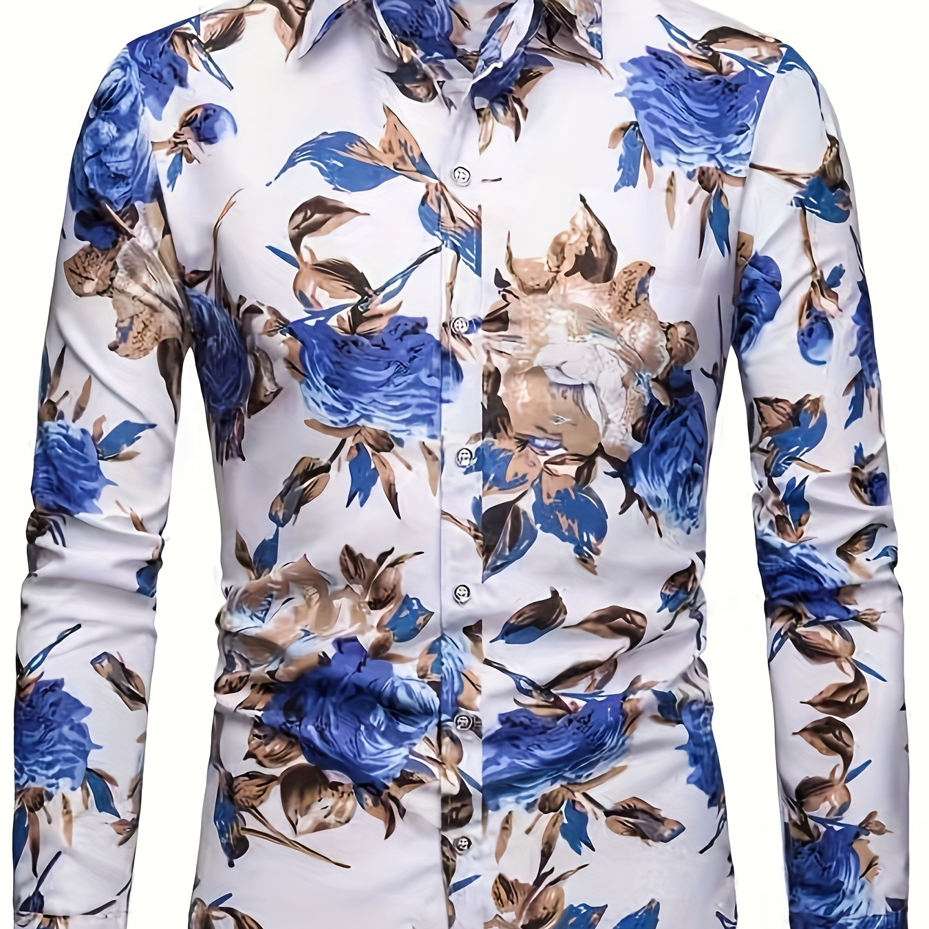

Floral Print Men's Summer Fashionable And Simple Long Sleeve Button Casual Lapel Shirt, Trendy And Versatile, Suitable For Dates, Beach Holiday, As Gifts