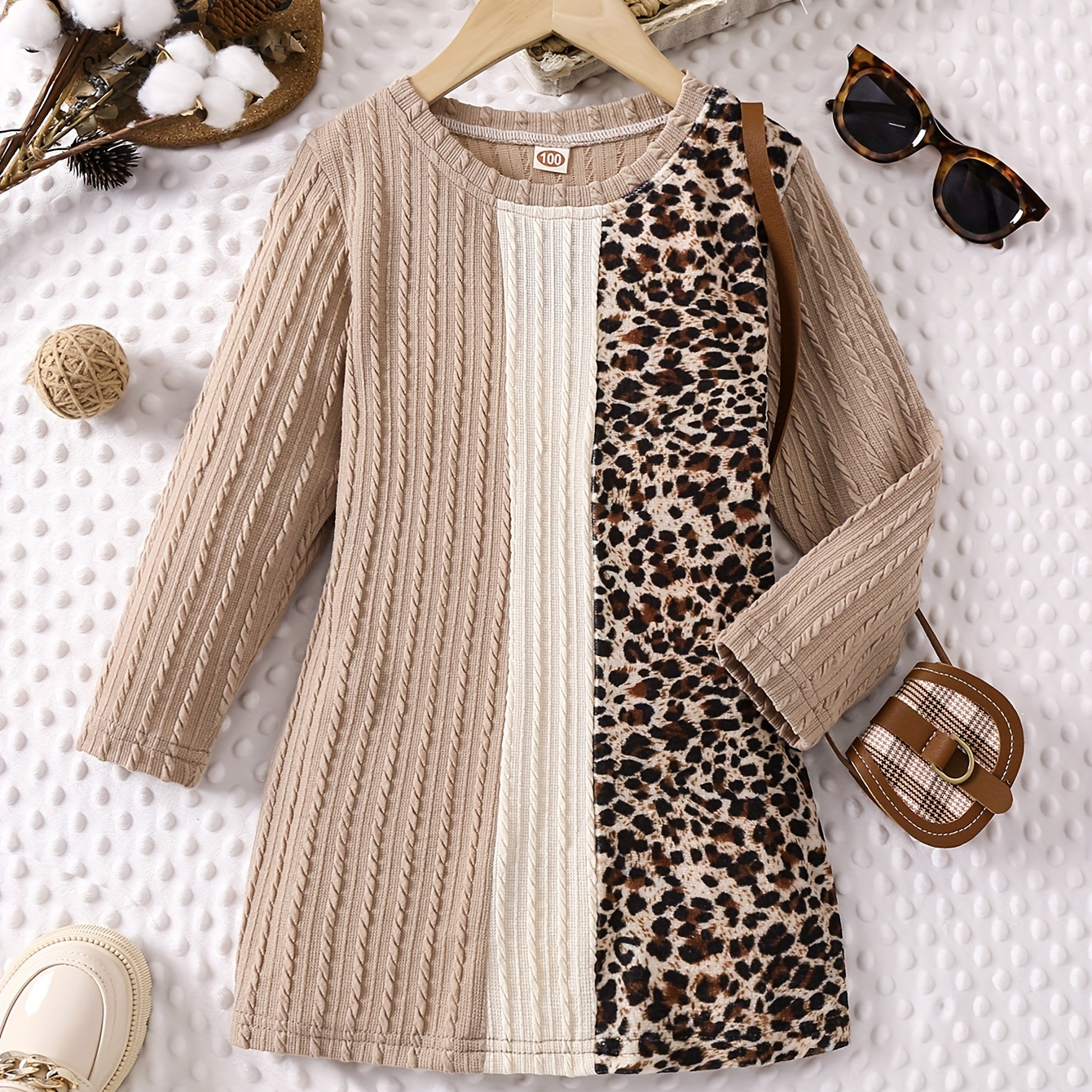 

Toddler Girls Splicing Leopard Print Long Sleeve Hooded Dress Kids Clothes Fall