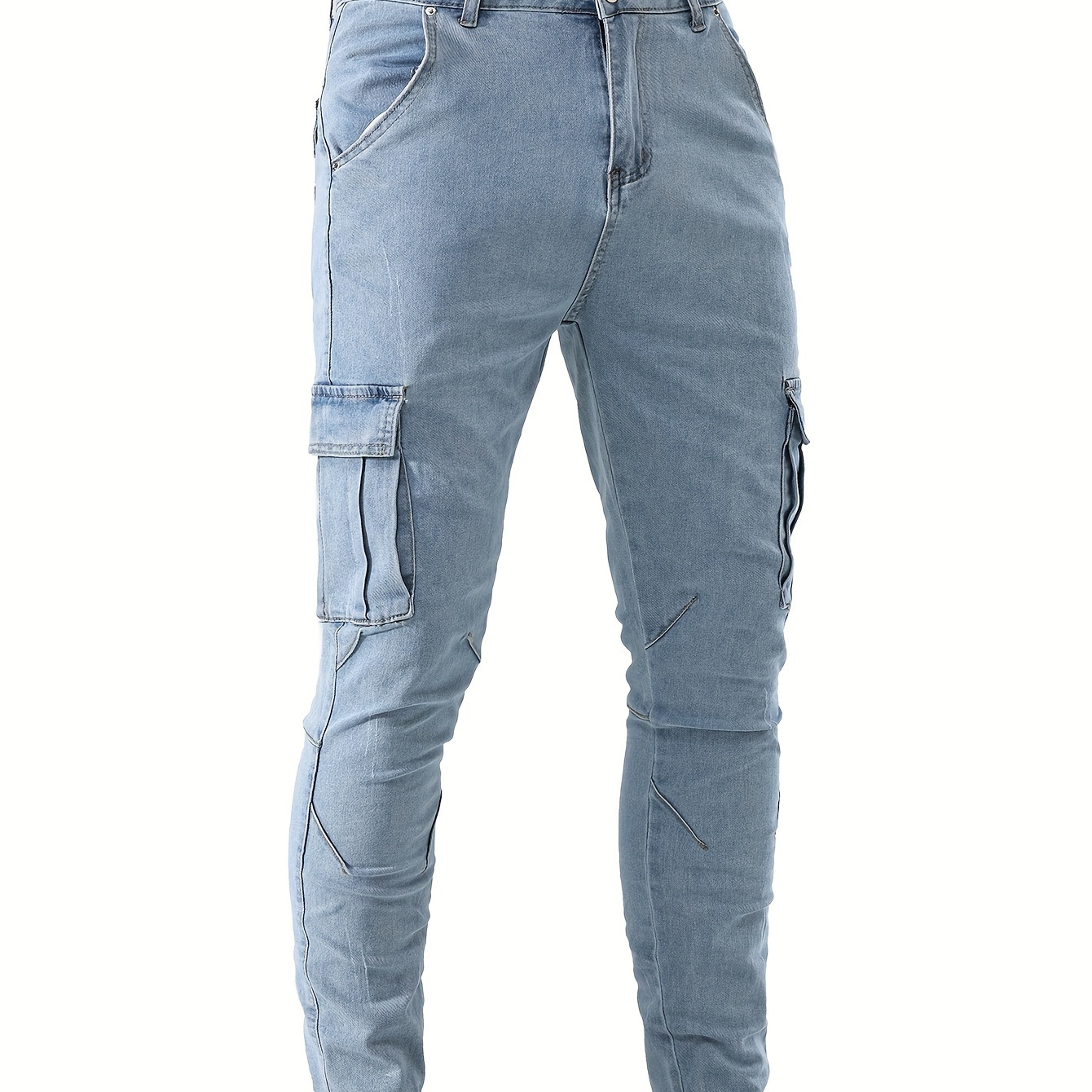 

Men's Multi Pocket Jeans, Casual Street Style Medium Stretch Denim Pants