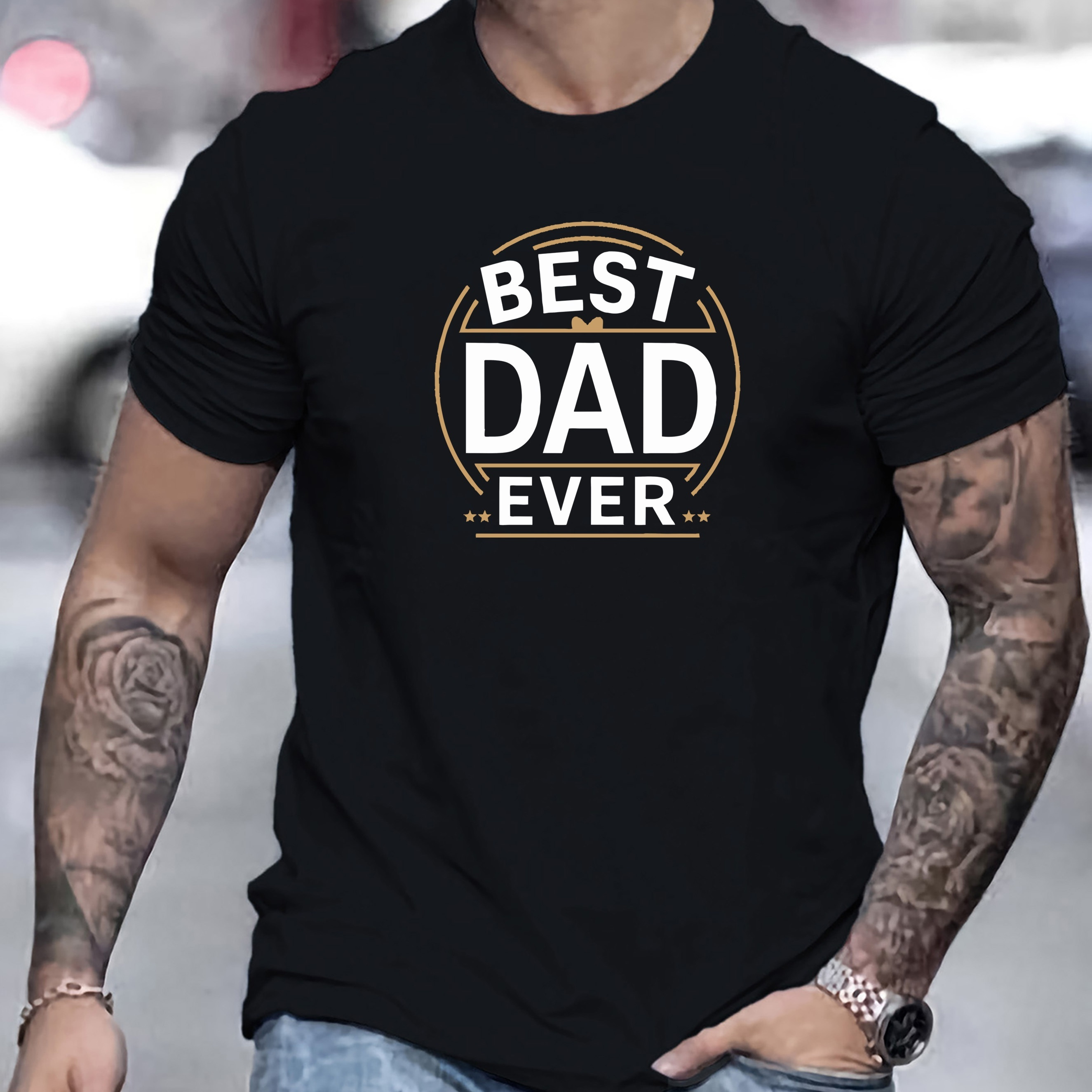

Best Dad Ever Graphic Men's Short Sleeve T-shirt, Comfy Stretchy Trendy Tees For Summer, Casual Daily Style Fashion Clothing