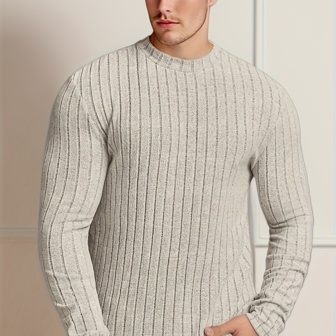 

Men's Solid Ribbed Crew Neck Long Sleeve Active T-shirt Tee, Casual Comfy Shirts For Spring Summer Autumn, Men's Clothing Tops