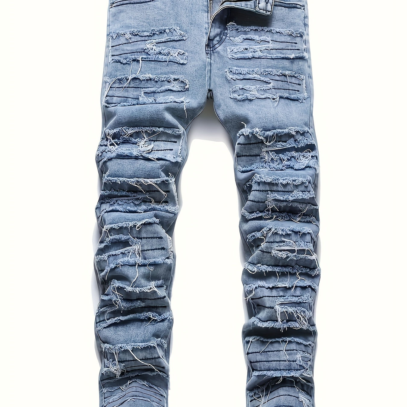 

Slim Fit Jeans With Designed Tassels, Men's Casual Street Style Distressed Medium Stretch Denim Pants