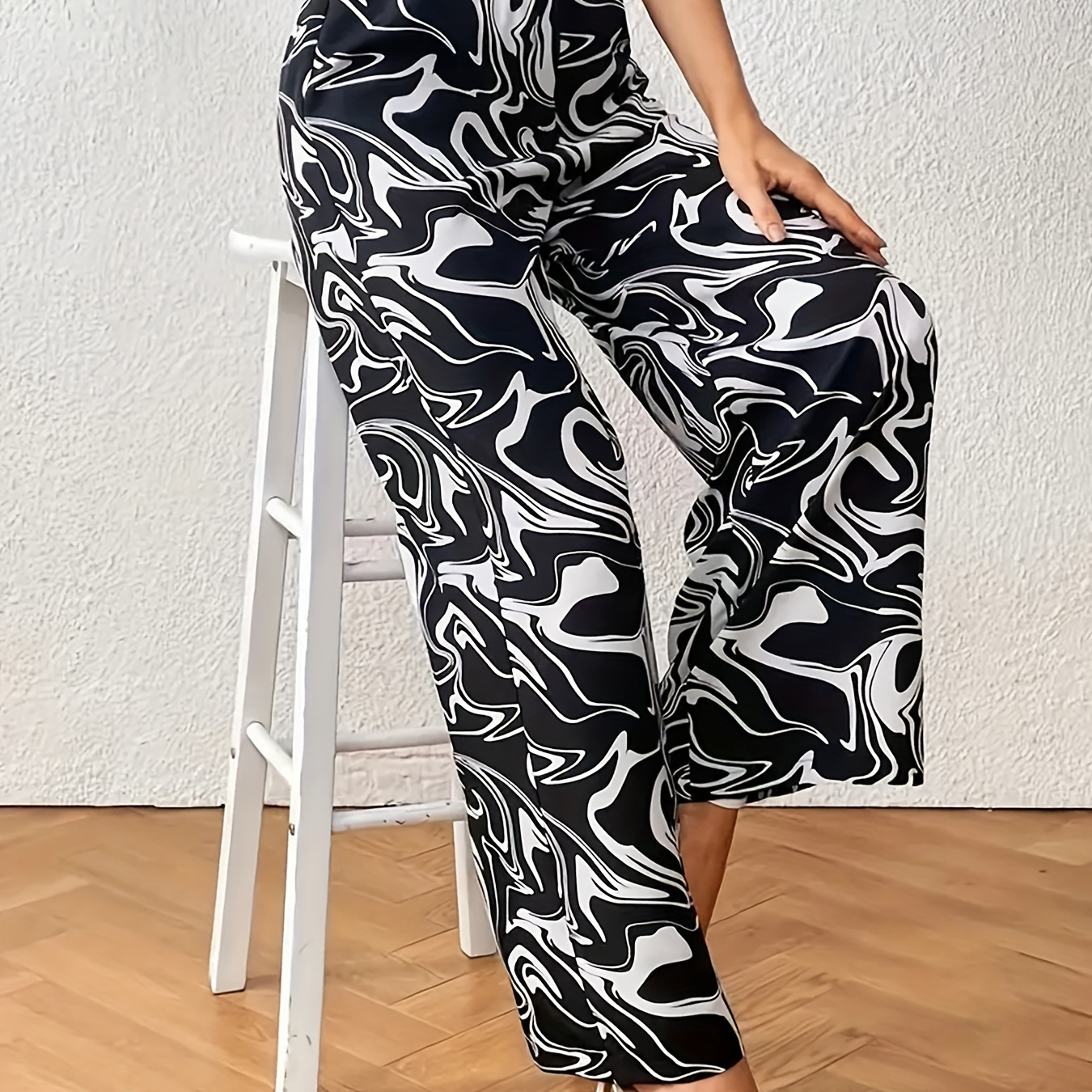 

Pantalon Large À Imprimé Abstrait, Pantalon Décontracté Ample Pour Le Printemps Et L'été, Vêtements Pour Femmes