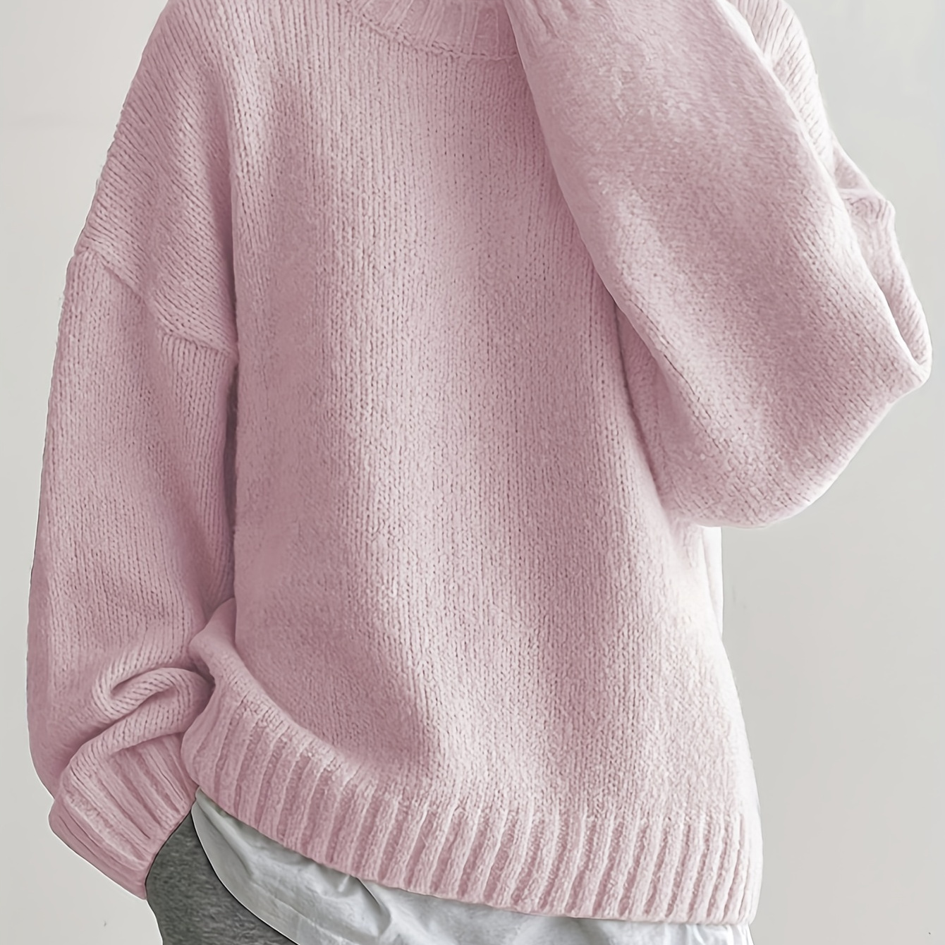 

Pull à épaules tombantes côtelé de couleur unie, pull décontracté à col rond à manches longues pour l'hiver et l'automne, vêtements pour femmes