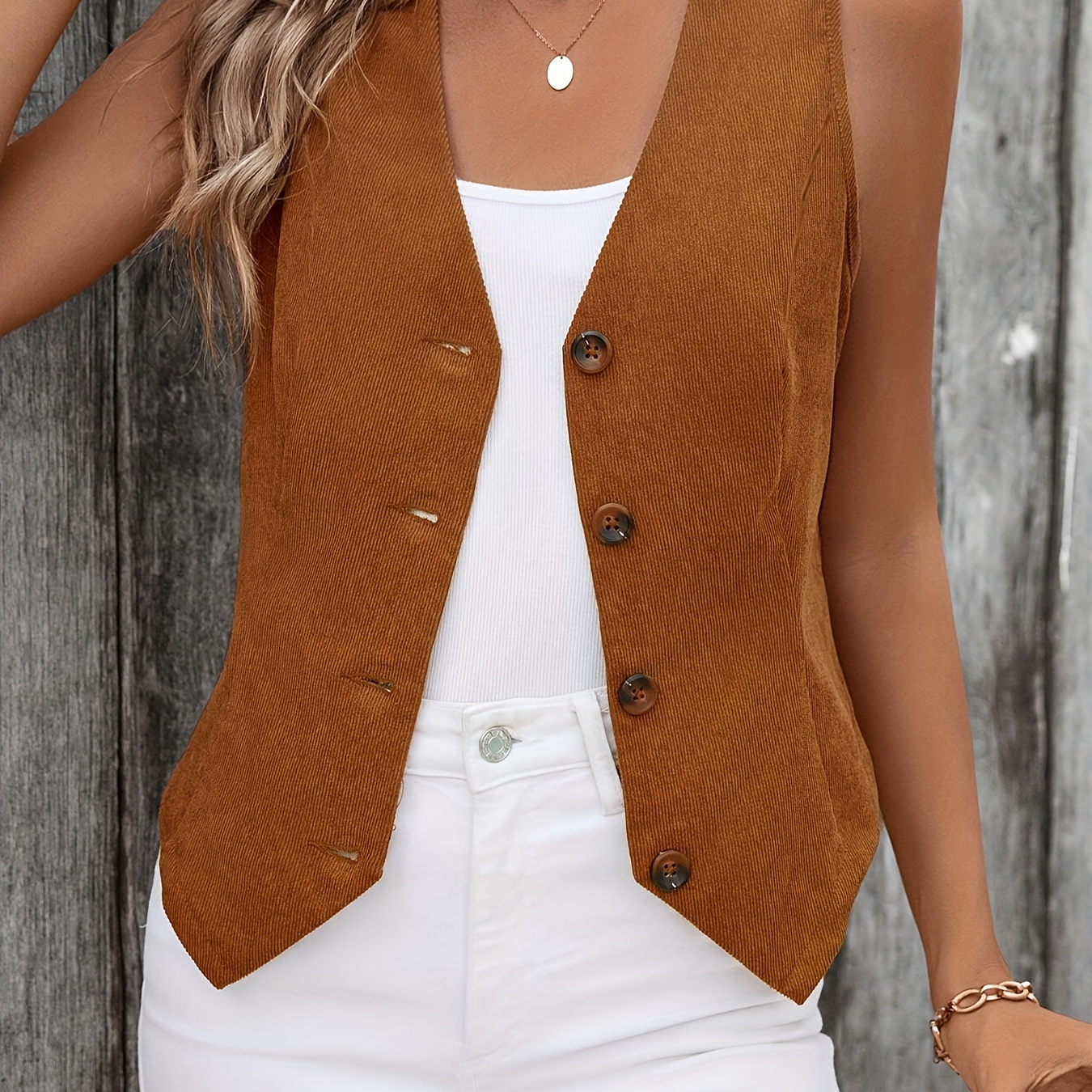 

Plain Color Single Breasted Vest, Elegant Sleeveless Vest For Work & Office, Women's Clothing