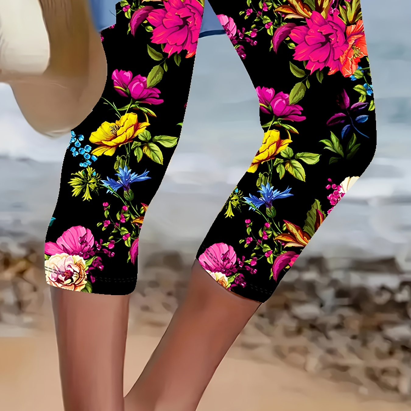 

Floral Print Slimming -eighth Pants, Casual Waist -eighth Pants, Women's Clothing