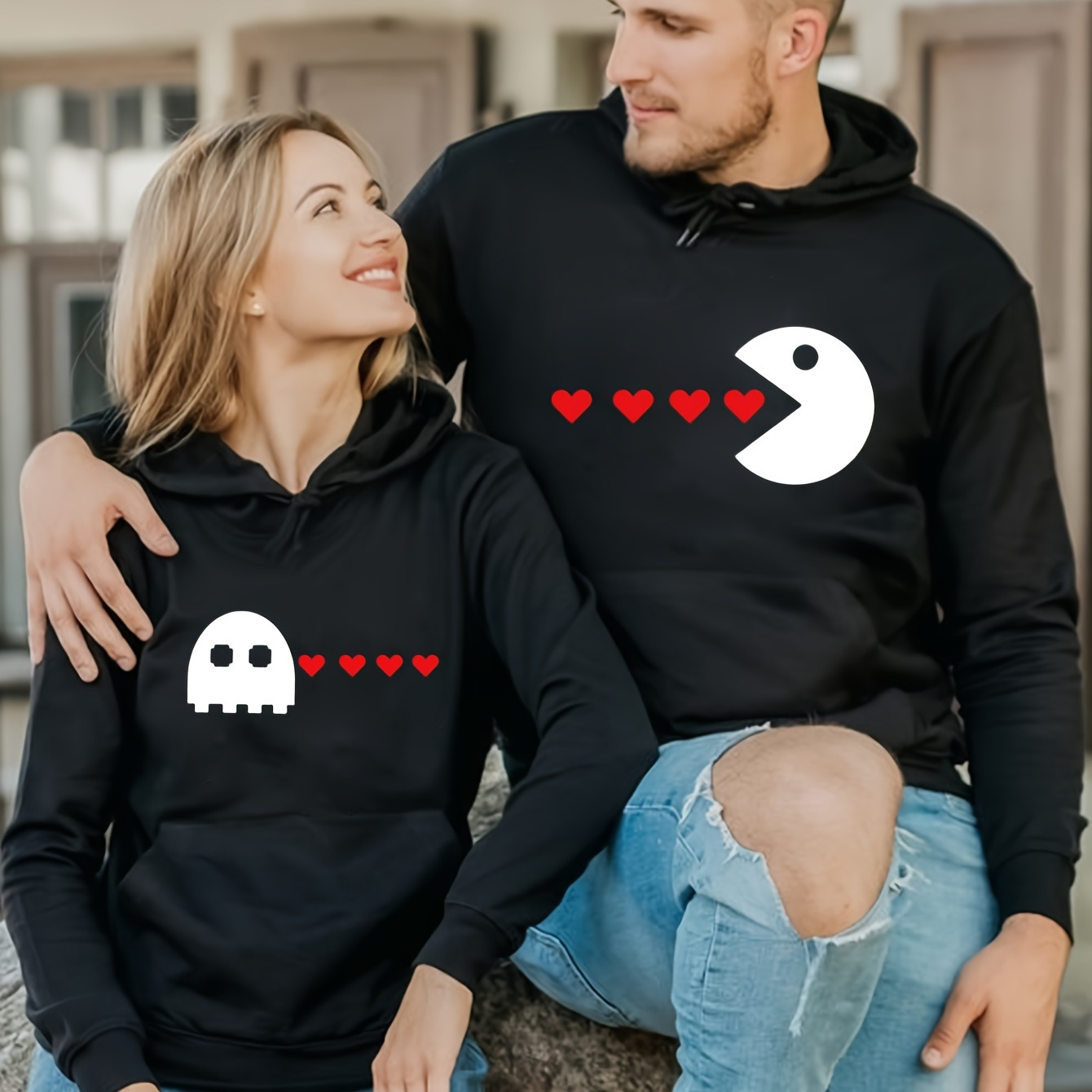 

Couple Hoodie Print Funny Graphic Hoodies Autumn Casual Sweatshirt With Kangaroo Pocket For Girlfriend Boyfriend- Eat Heart