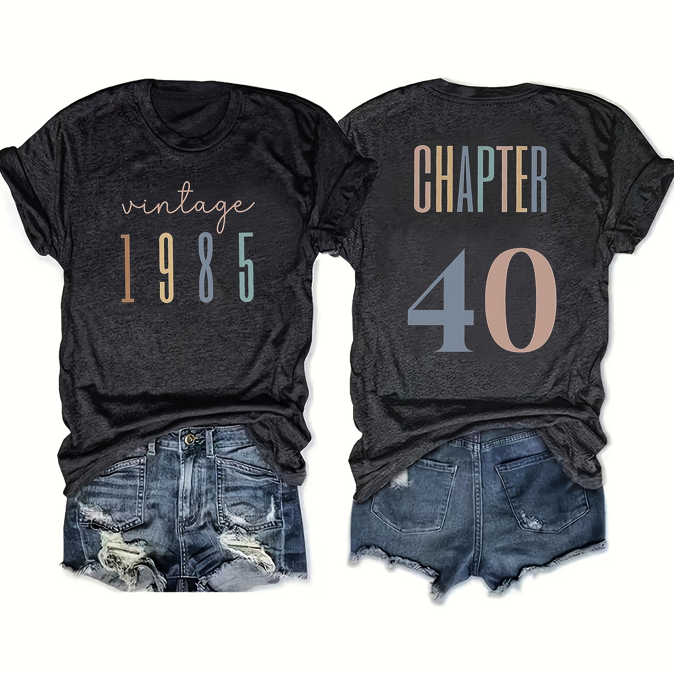 

Women' 1985 40 Casual T-shirt, Crew Neck, Knit Fabric, Polyester 60%, Rayon 35%, Spandex 5%, Alphabet Print Tee, 180g/m²