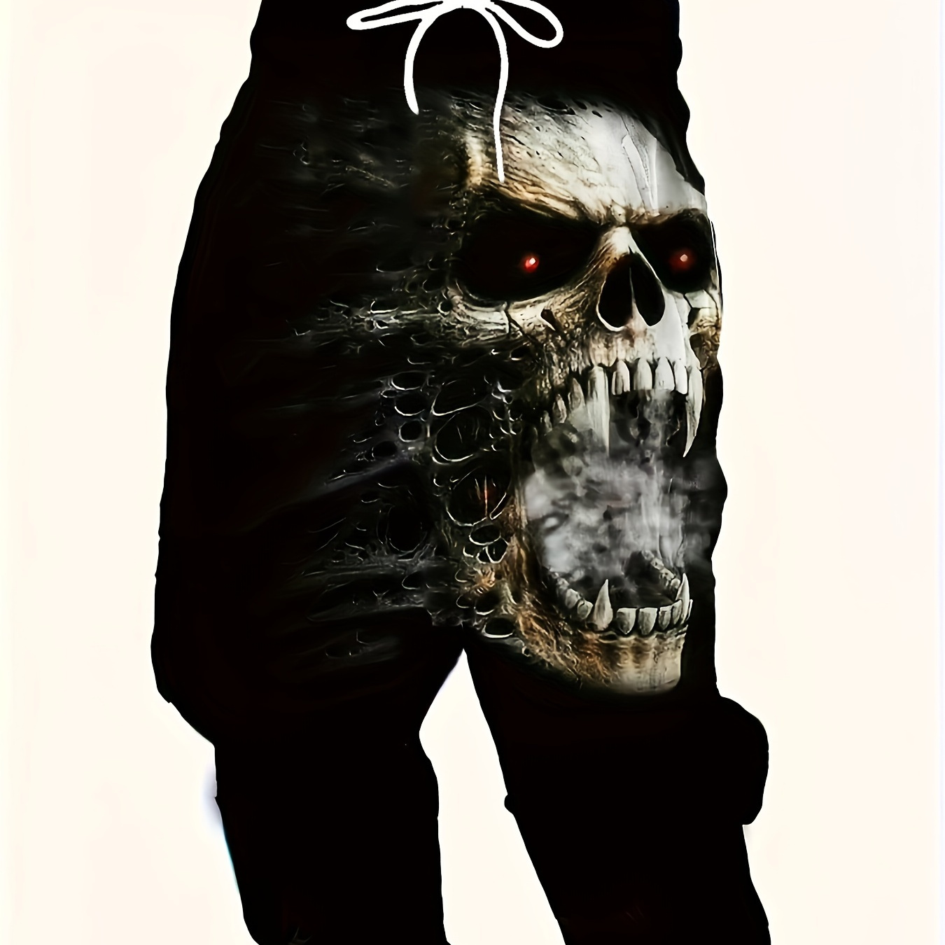 

Horror Smoke Skull Head Pattern Men's Fashion Long Drawstring Footed Trousers, Spring Fall Outdoor, Street Style