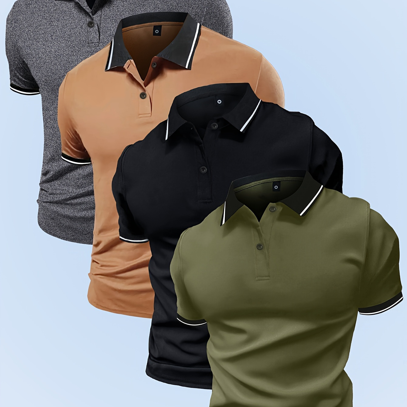 

4pcs Breathable Regular Fit Golf Shirt, Men's Casual V-neck T-shirt Short Sleeve For Summer, Men's Clothing