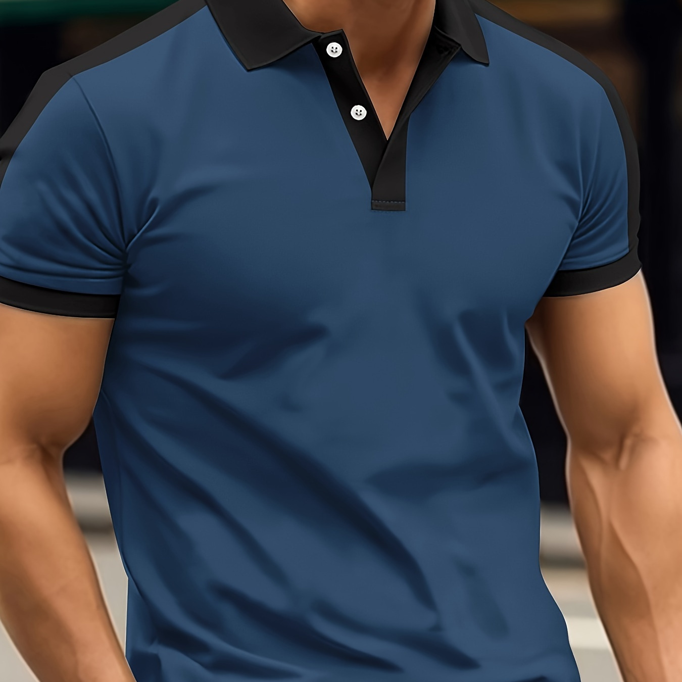 

Breathable Regular Fit Color Block Golf Shirt, Men's Casual V-neck T-shirt Short Sleeve For Summer, Men's Clothing