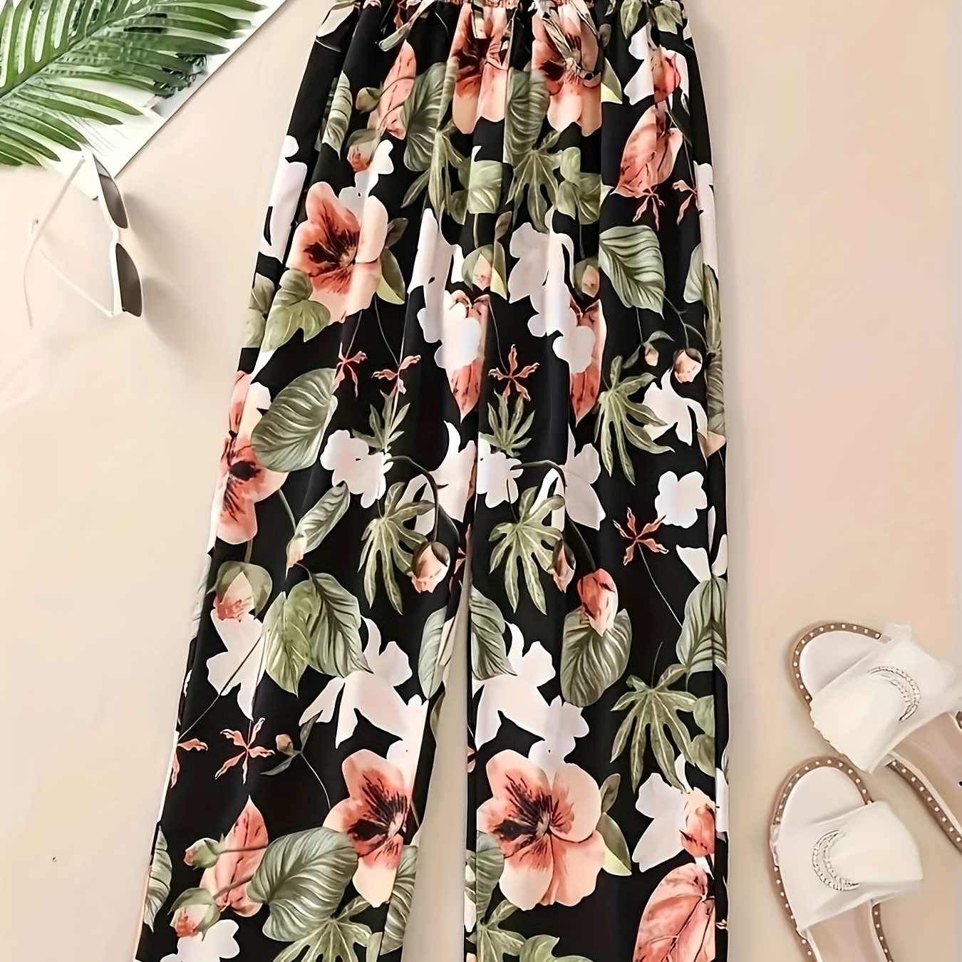 

Tropic Print Wide Leg Pants, Casual Loose Pants For Spring & Summer, Women's Clothing