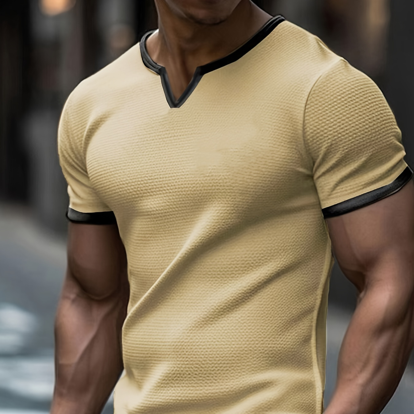 

Men's Solid Colour Short Sleeve T-shirts, Comfy Casual Elastic Vintage Tops For Men's Outdoor Activities, Summer