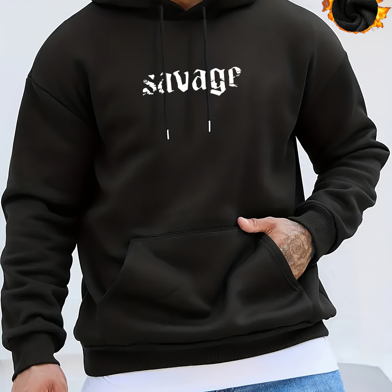 

Savage Print Men's Hoodie, Fashion Street Style Comfy Sweatshirts With Pockets, Hooded Long Sleeve Graphic Pullover Tops, Casual Sports Tops