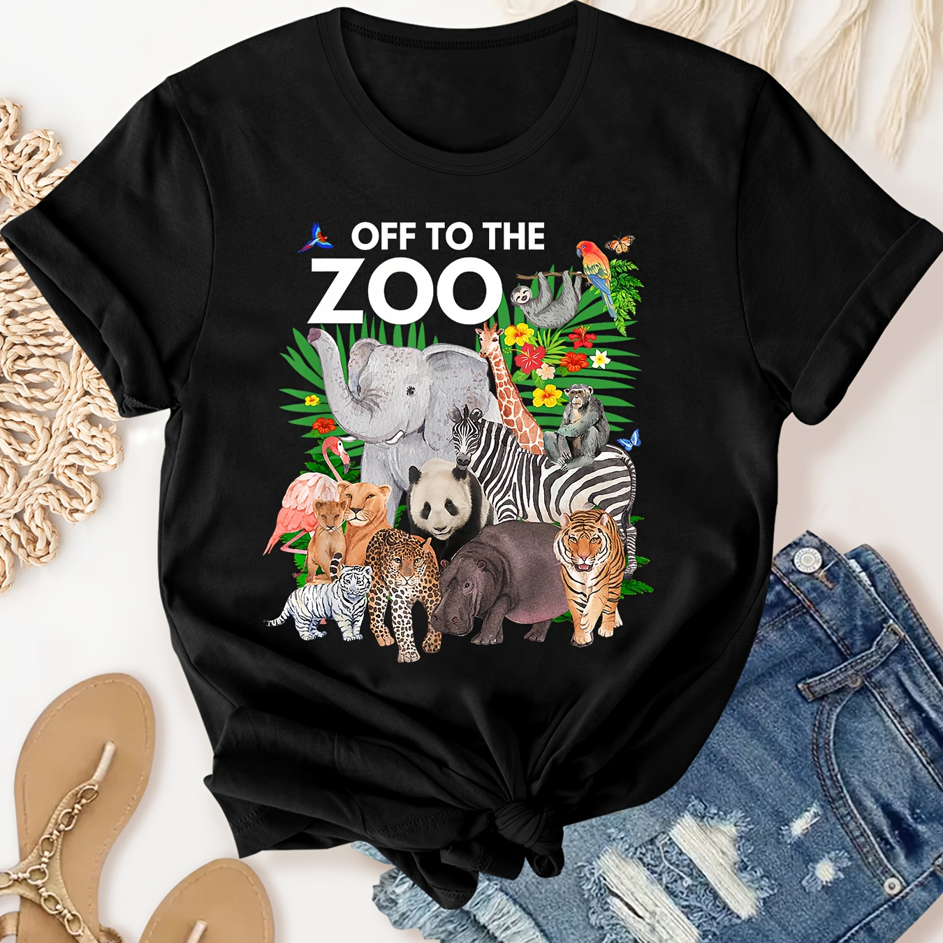 

Women's Casual "off To " Printed T-shirt, Retro Comfort, Short-sleeve Top, Tee With Animal Graphics