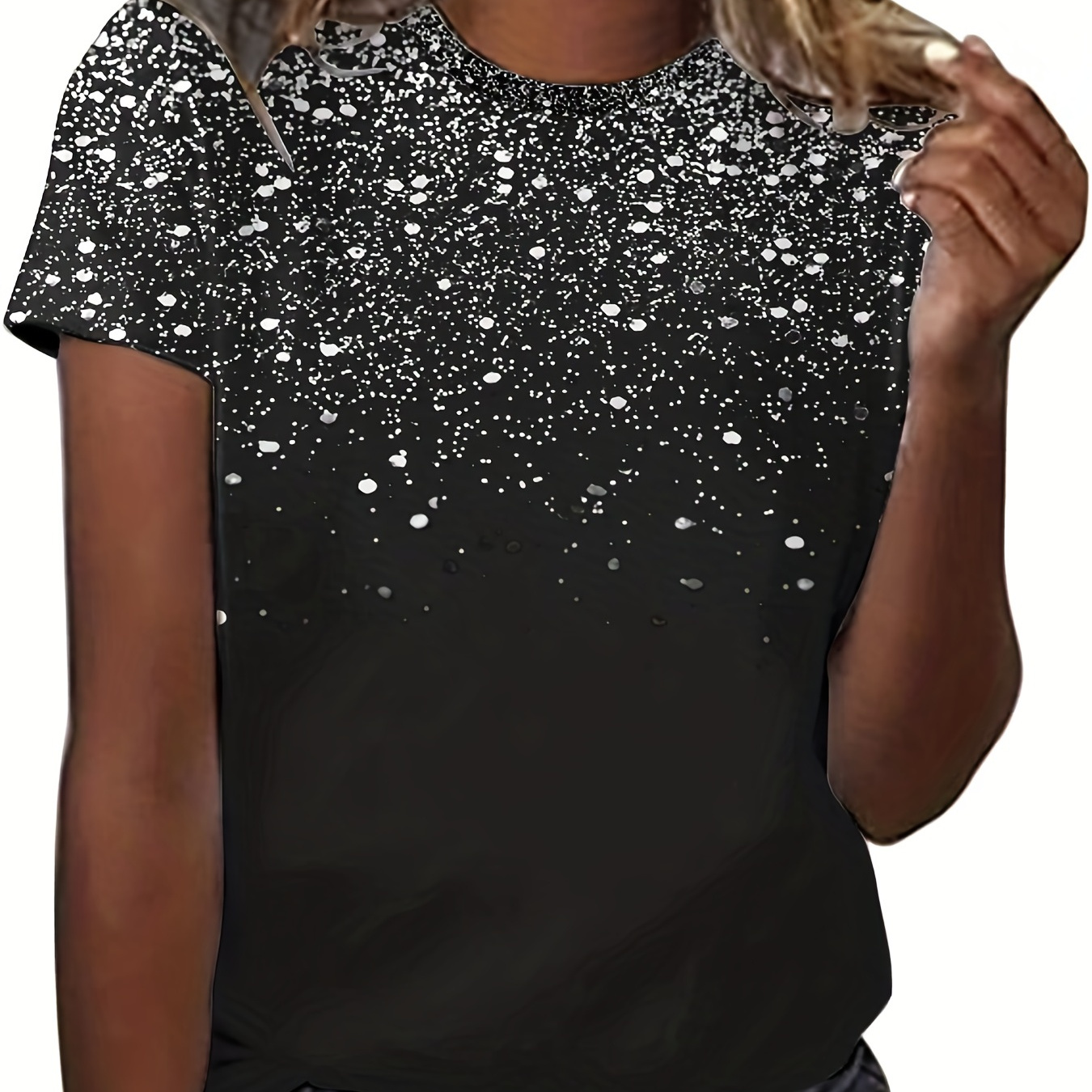 

Starry Print Crew Neck T-shirt, Casual Short Sleeve Summer Comfy T-shirt, Women's Clothing