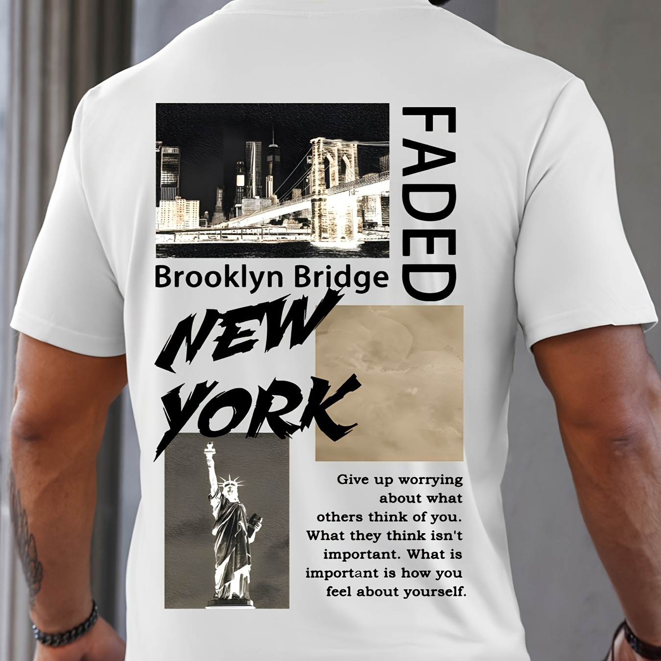 

Brooklyn Bridge Print T Shirt, Tees For Men, Casual Short Sleeve T-shirt For Summer